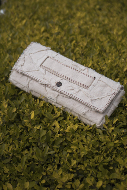 Upcycled Envelope Clutch at Kamakhyaa by Lafaani. This item is 100% pure cotton, Bags, Casual Wear, Clutch, Kora, Materiality, Organic, Regular Fit, Solids, Undyed and Unbleached, Upcycled