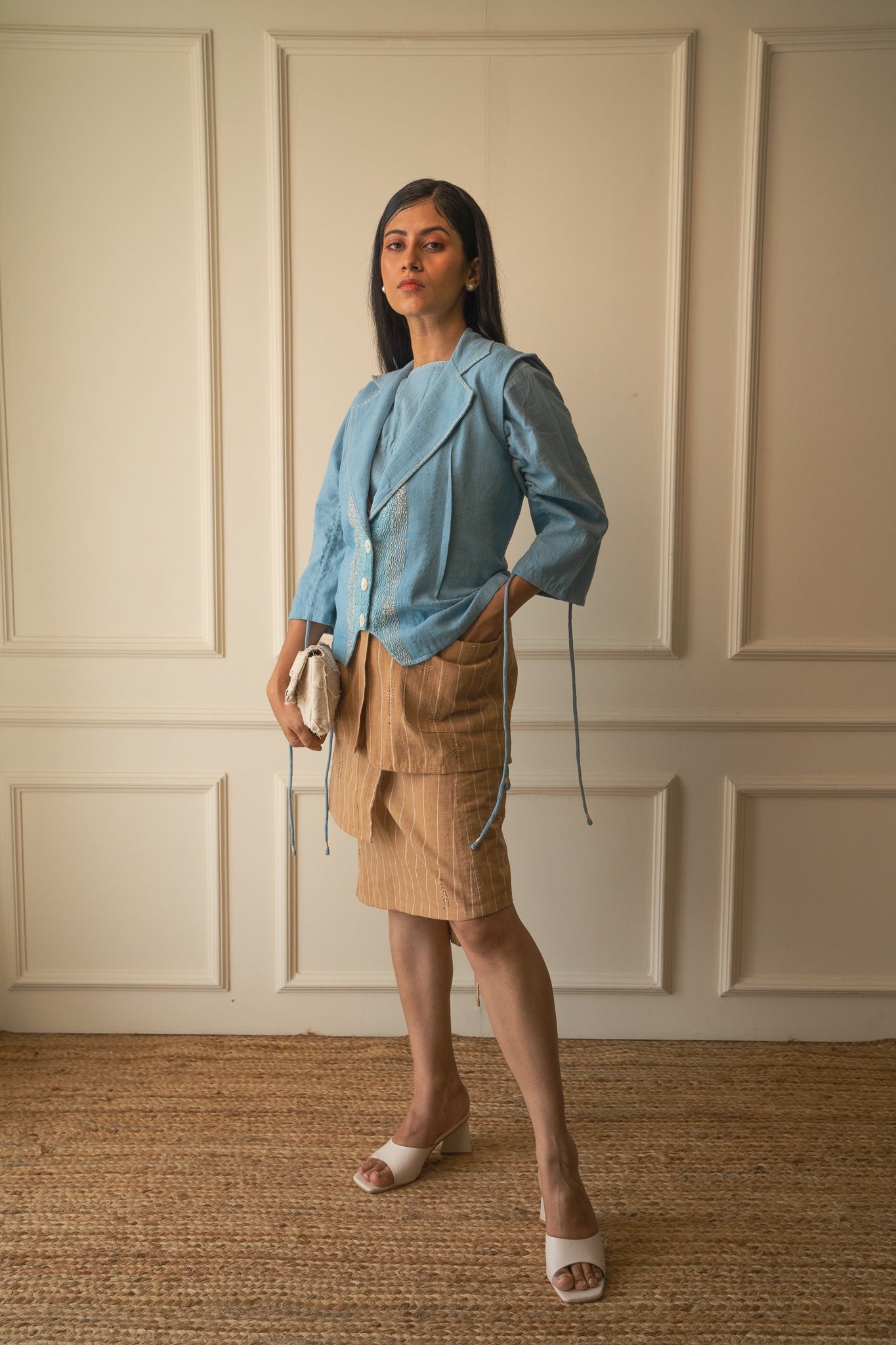 Wrap Around Skirt by Lafaani with 100% pure cotton, Brown, Casual Wear, Materiality, Memoirs of Materiality by lafaani, Organic, Regular Fit, Skirts, Solids, Undyed and Unbleached, Womenswear at Kamakhyaa for sustainable fashion