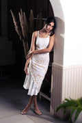 Marigold Eco Print Midi Dress by Meko Studio with Casual Wear, Cotton Terry, Deadstock Fabrics, July Sale, July Sale 2023, Maxi Dresses, Prints, Relaxed Fit, Reroot AW-21/22, Reroot by Meko Studio, Sleeveless Dresses, Strap Dresses, White, Womenswear at Kamakhyaa for sustainable fashion