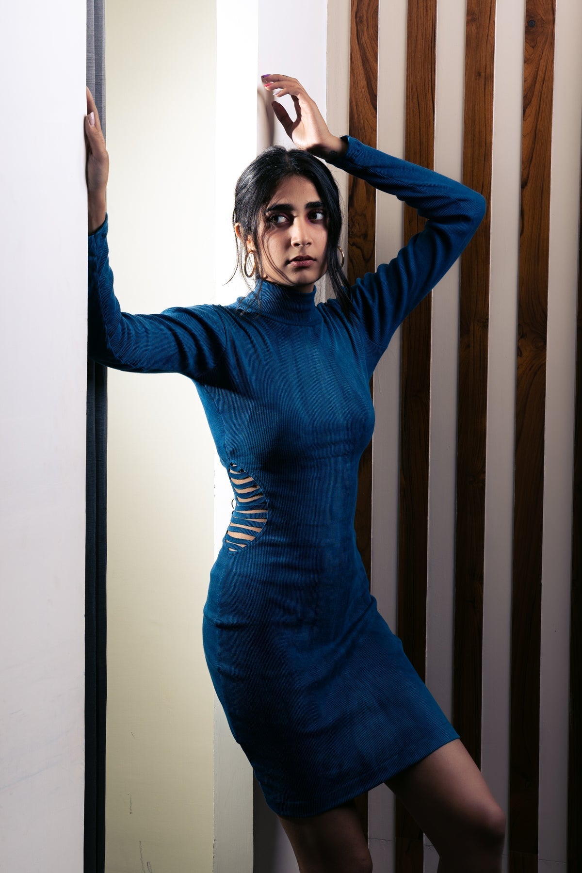 Indigo Cotton Dress by Meko Studio with Blue, Cotton, Deadstock Fabrics, Evening Wear, For Her, July Sale, July Sale 2023, Mini Dresses, Reroot AW-21/22, Reroot by Meko Studio, Slim Fit, Solids, Womenswear at Kamakhyaa for sustainable fashion