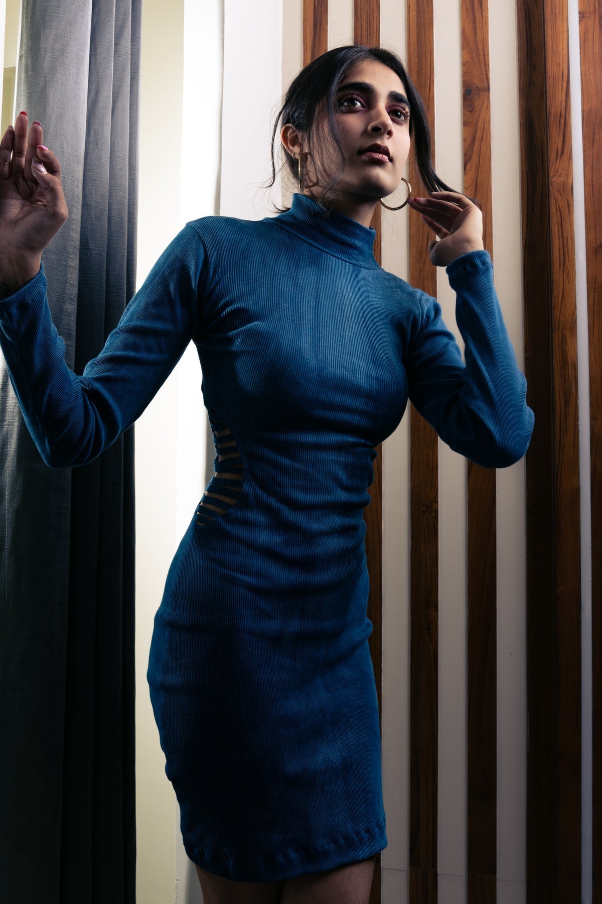 Indigo Cotton Dress by Meko Studio with Blue, Cotton, Deadstock Fabrics, Evening Wear, For Her, July Sale, July Sale 2023, Mini Dresses, Reroot AW-21/22, Reroot by Meko Studio, Slim Fit, Solids, Womenswear at Kamakhyaa for sustainable fashion