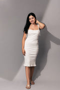 White Midi Dress by Meko Studio with Cotton, Deadstock Fabrics, Evening Wear, July Sale, July Sale 2023, Lycra, Midi Dresses, Reroot AW-21/22, Reroot by Meko Studio, Sleeveless Dresses, Slim Fit, Solids, Strap Dresses, White, Womenswear at Kamakhyaa for sustainable fashion