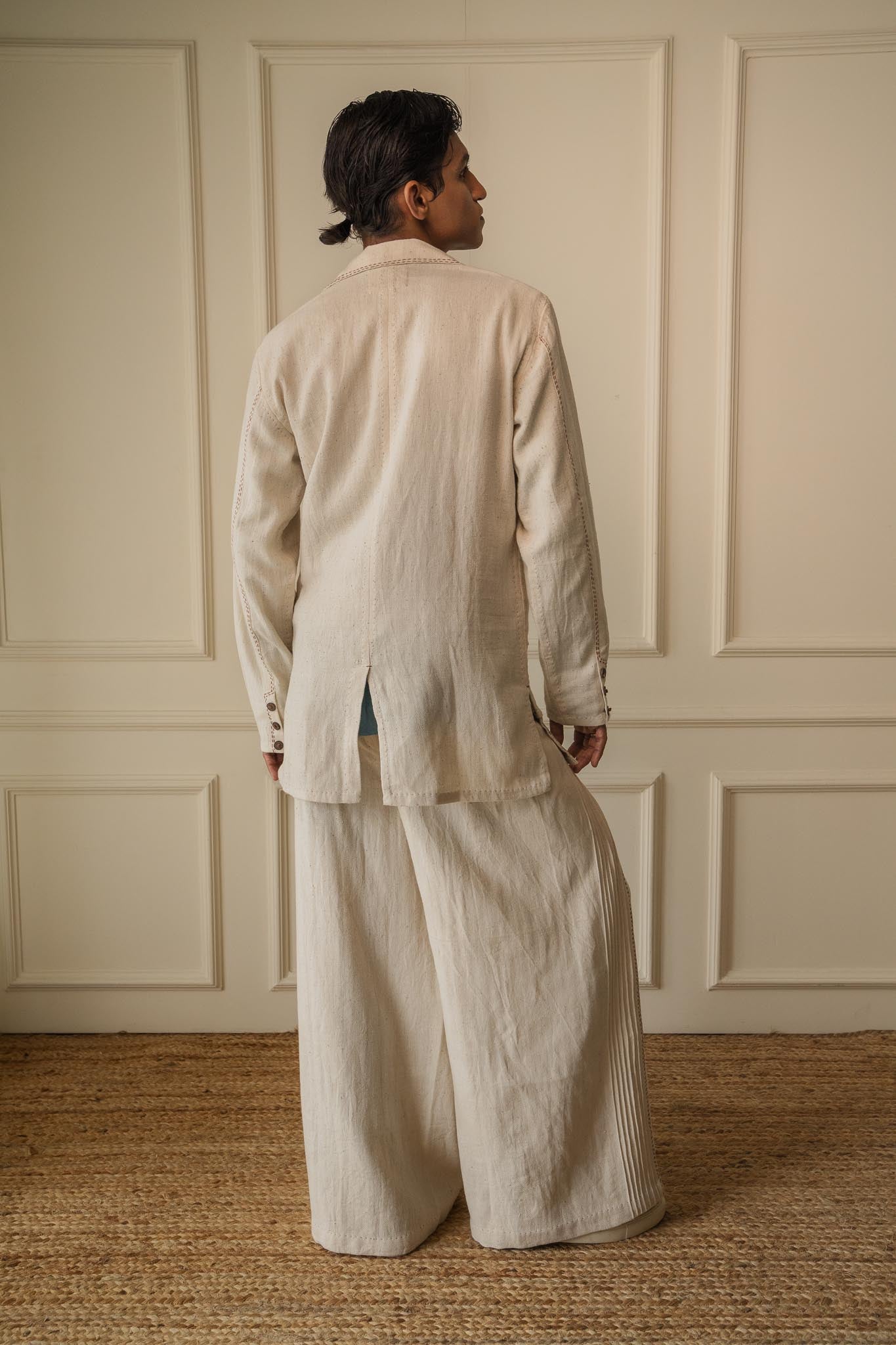 Unisex Double-Breasted Jacket by Lafaani with 100% pure cotton, Casual Wear, Jackets, Kora, Materiality, Memoirs of Materiality by lafaani, Menswear, Natural with azo free dyes, Organic, Regular Fit, Solids, Tops, Unbleached and Undyed, Unisex at Kamakhyaa for sustainable fashion