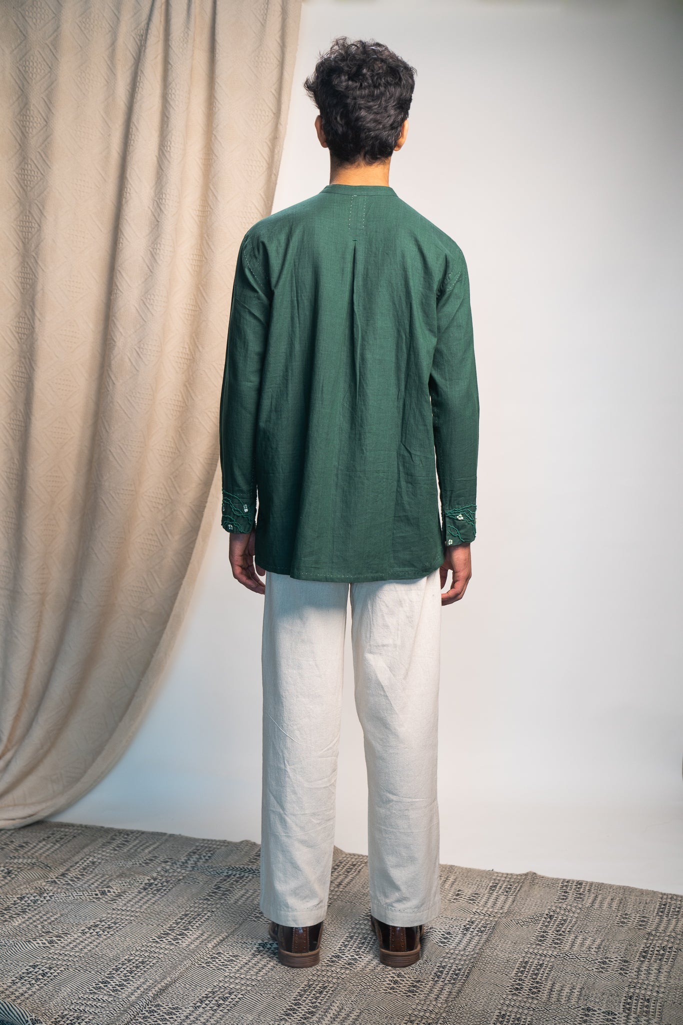 Button Detail Shirt & Pants Set by Lafaani with 100% pure cotton, Casual Wear, Co-ord Sets, Green, Kora, Menswear, Natural with azo free dyes, Organic, Regular Fit, Rewind, Rewind by Lafaani, Solids at Kamakhyaa for sustainable fashion