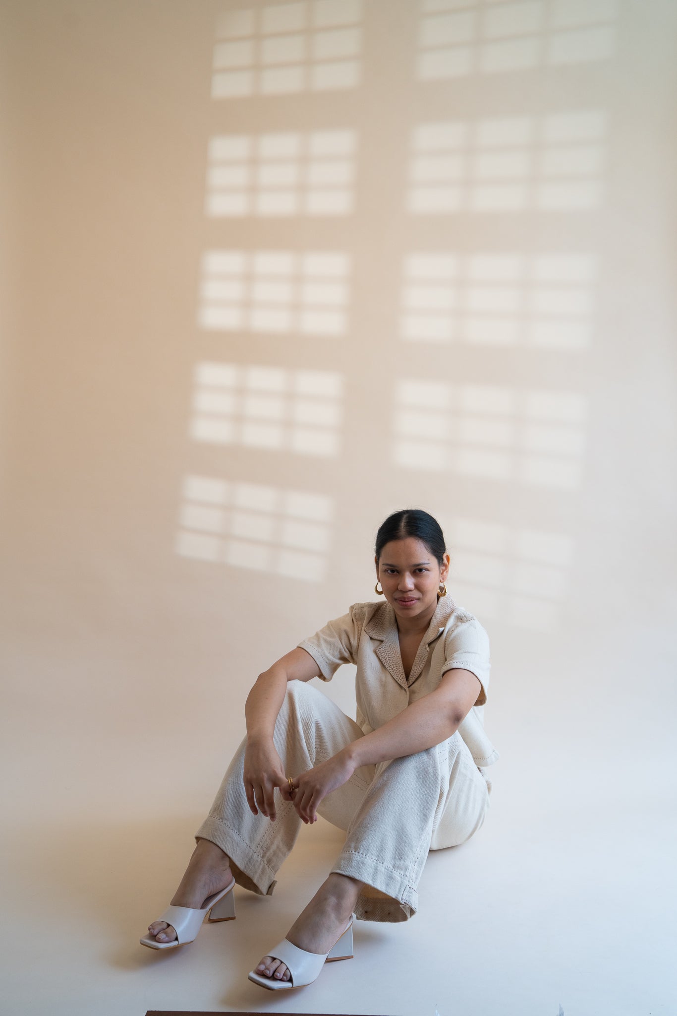 Dawning Denim Crop Jacket & Patch Pocket Pants Set by Lafaani with Beige, Casual Wear, Co-ord Sets, Dawning by Lafaani, Denim, Embroidered, Hand Woven Cotton, Kora, Natural, Office, Office Wear Co-ords, Regular Fit, Womenswear at Kamakhyaa for sustainable fashion