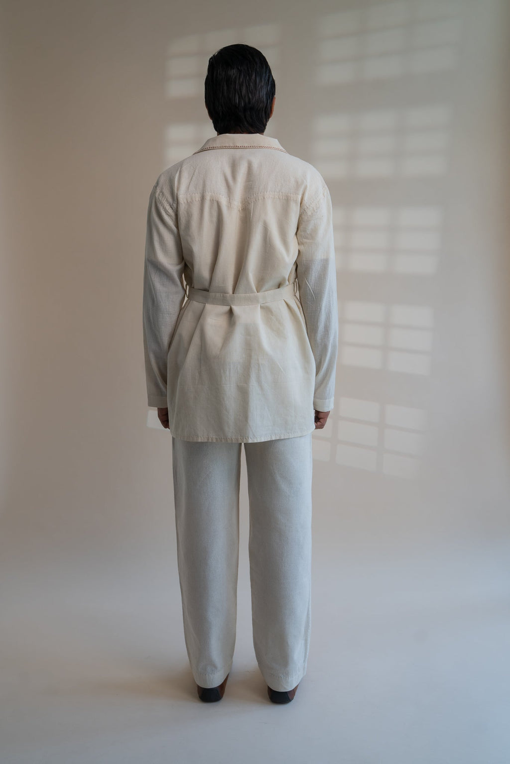 Dawning Trench Overlay by Lafaani with Beige, Casual Wear, Dawning by Lafaani, Denim, Embroidered, For Him, Hand Woven Cotton, Kora, Mens Overlay, Menswear, Natural, Regular Fit, Trench Coats at Kamakhyaa for sustainable fashion