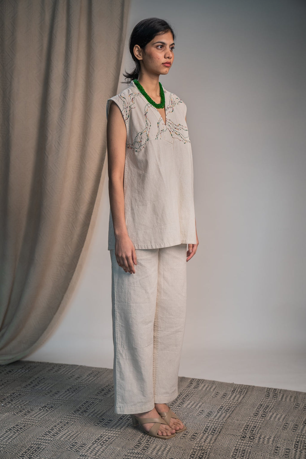 Embroidered Shrug by Lafaani with 100% pure cotton, Casual Wear, Embroidered, Kora, Organic, Regular Fit, Rewind, Rewind by Lafaani, Shrugs, Solids, Undyed and Unbleached, Womenswear at Kamakhyaa for sustainable fashion