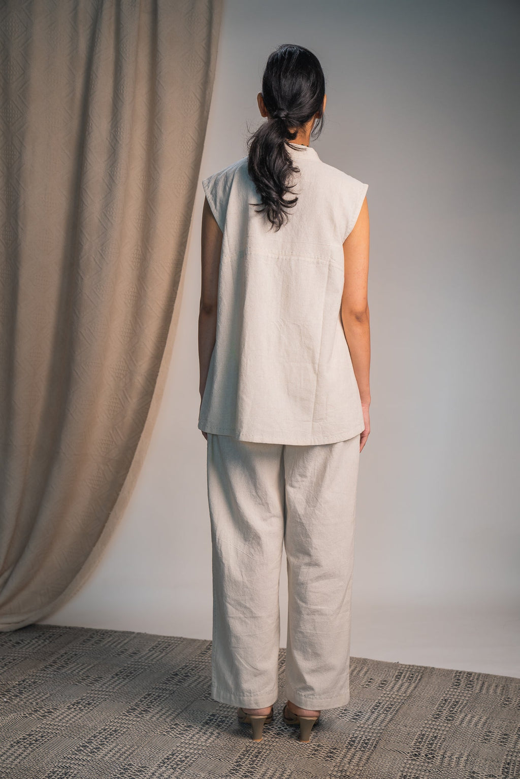 Embroidered Shrug by Lafaani with 100% pure cotton, Casual Wear, Embroidered, Kora, Organic, Regular Fit, Rewind, Rewind by Lafaani, Shrugs, Solids, Undyed and Unbleached, Womenswear at Kamakhyaa for sustainable fashion