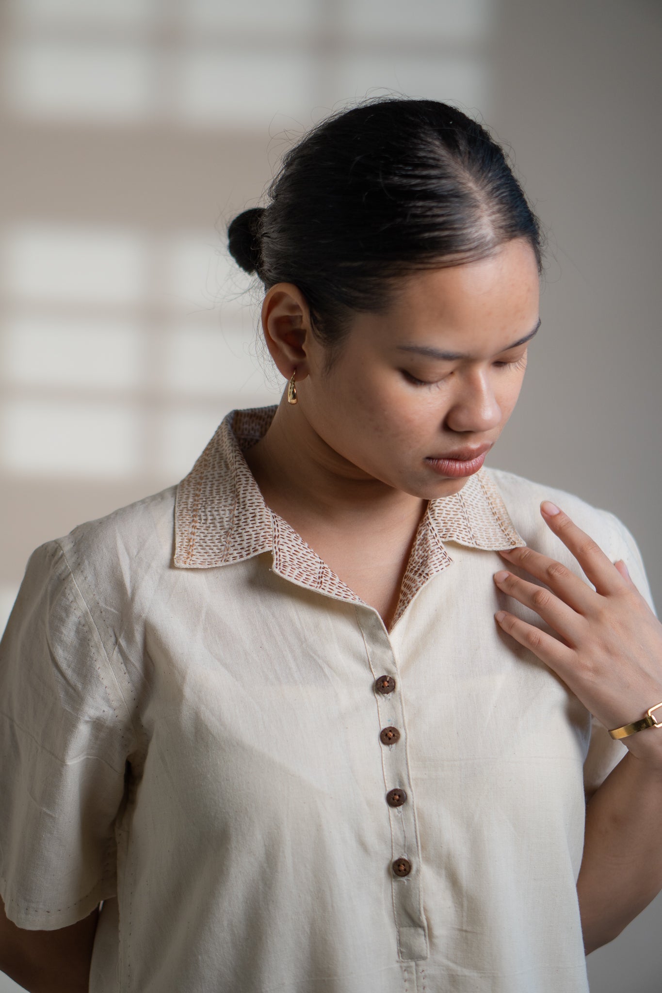 Dawning A Line Dress by Lafaani with Beige, Casual Wear, Dawning by Lafaani, Denim, Kora, Midi Dresses, Natural, Regular Fit, Shirt Dresses, Solids, Womenswear at Kamakhyaa for sustainable fashion