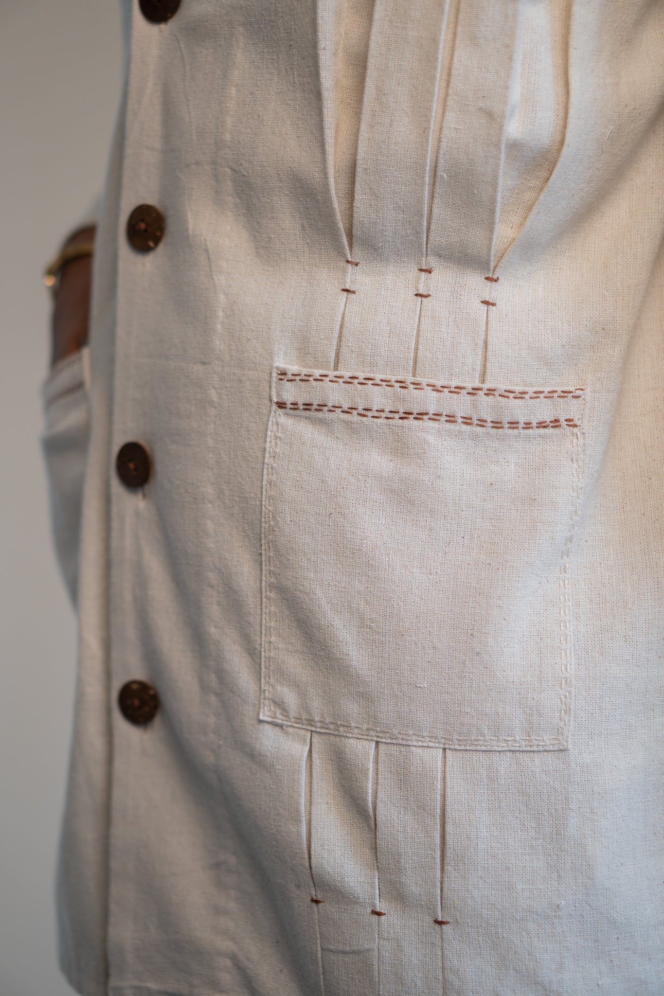 Dawning Unisex Pleated Blazer by Lafaani with Beige, Blazers, Casual Wear, Dawning by Lafaani, Denim, Embroidered, For Him, Hand Woven Cotton, Kora, Mens Overlay, Menswear, Natural, Regular Fit, Unisex at Kamakhyaa for sustainable fashion