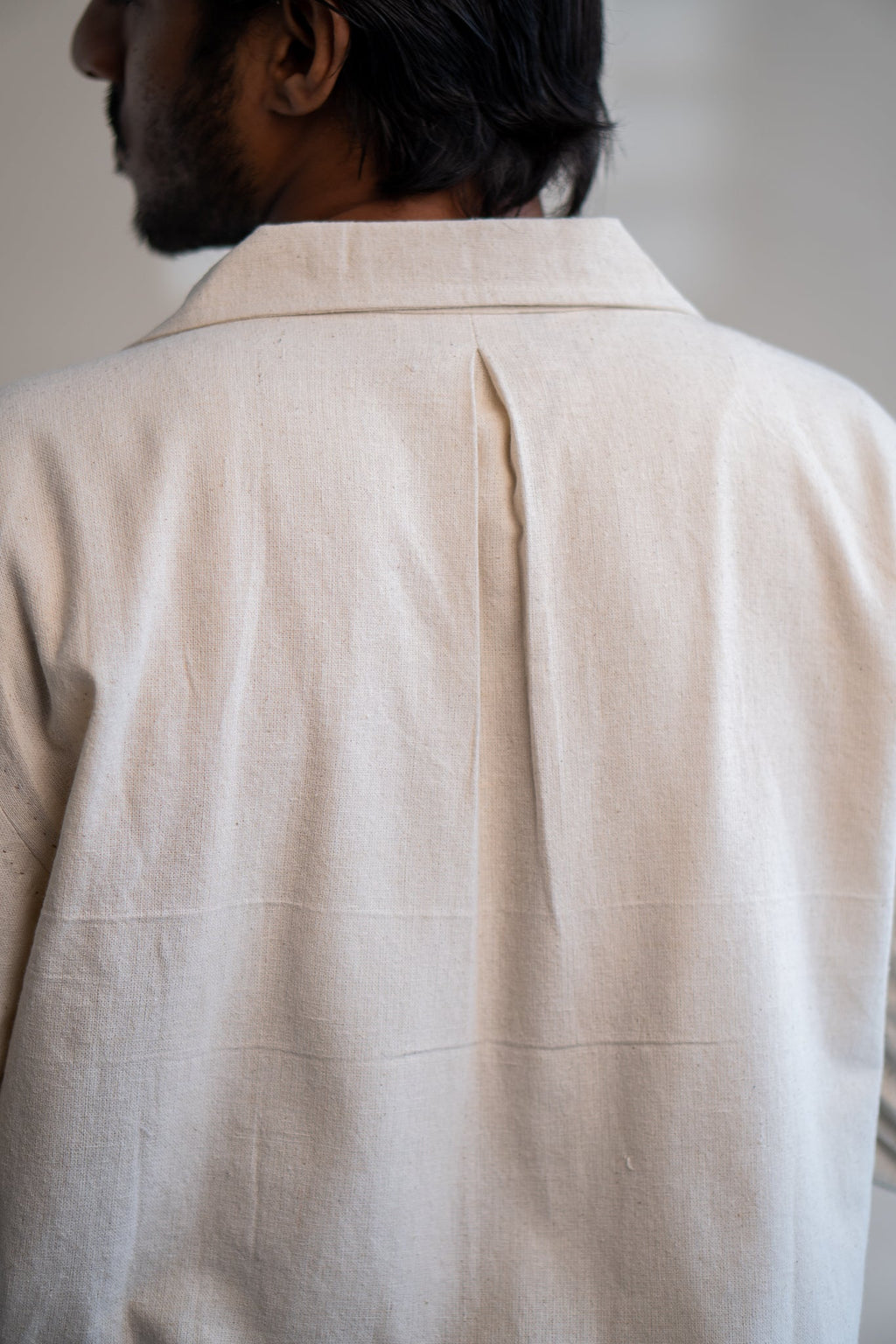 Dawning Unisex Pleated Blazer by Lafaani with Beige, Blazers, Casual Wear, Dawning by Lafaani, Denim, Embroidered, For Him, Hand Woven Cotton, Kora, Mens Overlay, Menswear, Natural, Regular Fit, Unisex at Kamakhyaa for sustainable fashion