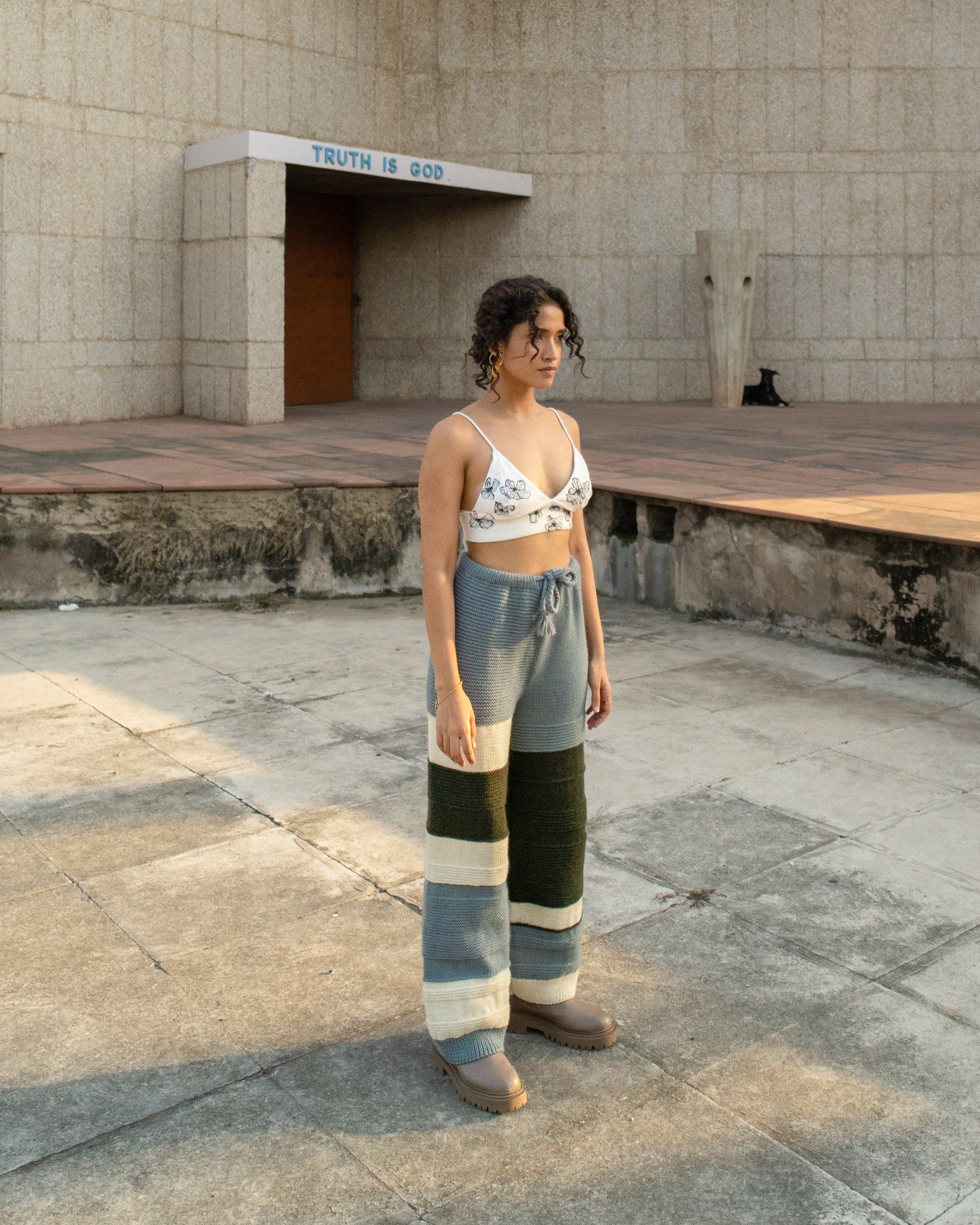 Multicolor Pants by Meko Studio with Fusion Wear, July Sale, July Sale 2023, Loose Fit, Multicolor, Pants, Sourced from dead stock yarns, Stripes, Tranquil AW-22/23, Tranquil by Meko Studio, Womenswear at Kamakhyaa for sustainable fashion