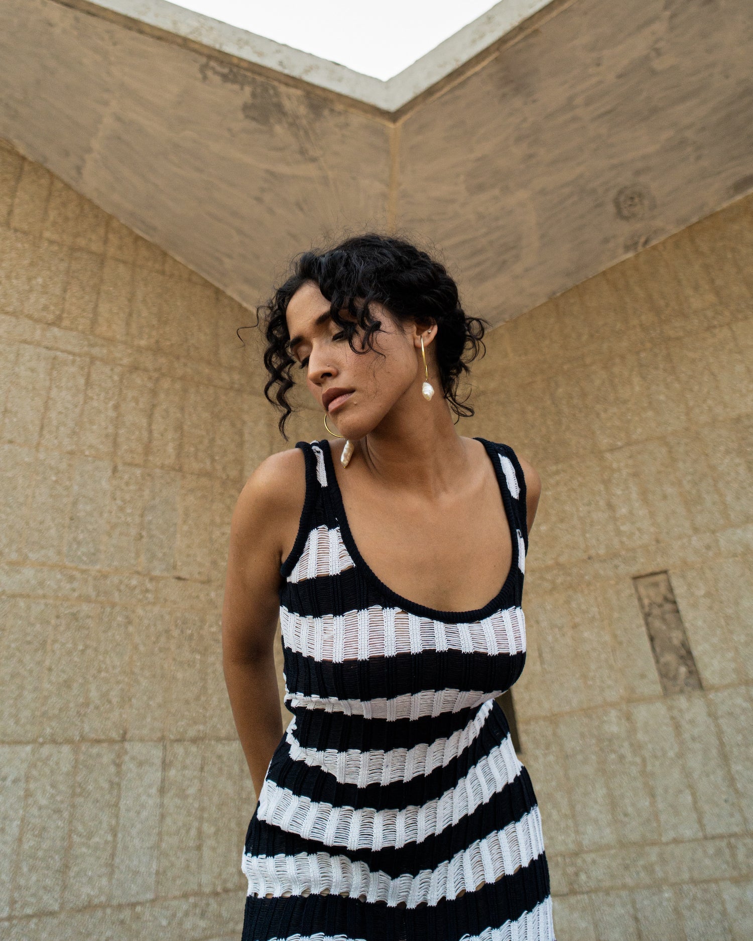 Blue & White Stripe Midi Dress by Meko Studio with Blue, Casual Wear, Hand Knitted, July Sale, July Sale 2023, Midi Dresses, Recycled Cotton, Recycled Polyster, Relaxed Fit, Sleeveless Dresses, Stripes, Tranquil AW-22/23, Tranquil by Meko Studio, White, Womenswear at Kamakhyaa for sustainable fashion