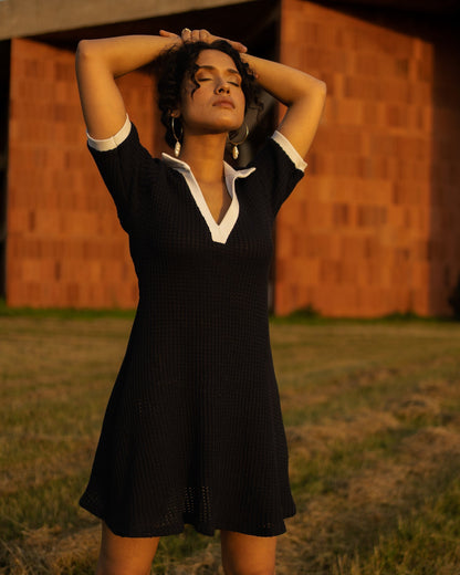 Royal Blue Mini Dress by Meko Studio with Blue, Casual Wear, For Birthday, Hand Knitted, July Sale, July Sale 2023, Mini Dresses, Recycled Cotton, Recycled Polyster, Relaxed Fit, Shirt Dresses, Solids, Tranquil AW-22/23, Tranquil by Meko Studio, Womenswear at Kamakhyaa for sustainable fashion