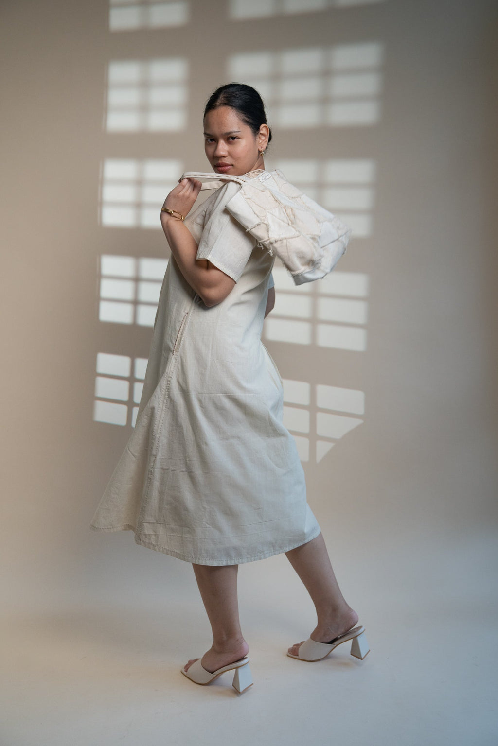 Dawning A Line Dress by Lafaani with Beige, Casual Wear, Dawning by Lafaani, Denim, Kora, Midi Dresses, Natural, Regular Fit, Shirt Dresses, Solids, Womenswear at Kamakhyaa for sustainable fashion