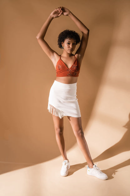 White Skirt by Meko Studio with Cotton, Deadstock Fabrics, Evening Wear, For Birthday, July Sale, July Sale 2023, Lycra, Mini Skirts, Skirts, Slim Fit, Solids, Verao by Meko Studio, Verao SS-22/23, White, Womenswear at Kamakhyaa for sustainable fashion