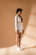 White Cotton Blazer by Meko Studio with Blazers, Cotton, Deadstock Fabrics, Fusion Wear, July Sale, July Sale 2023, Lycra, Regular Fit, Solids, Verao by Meko Studio, Verao SS-22/23, White, Womenswear at Kamakhyaa for sustainable fashion