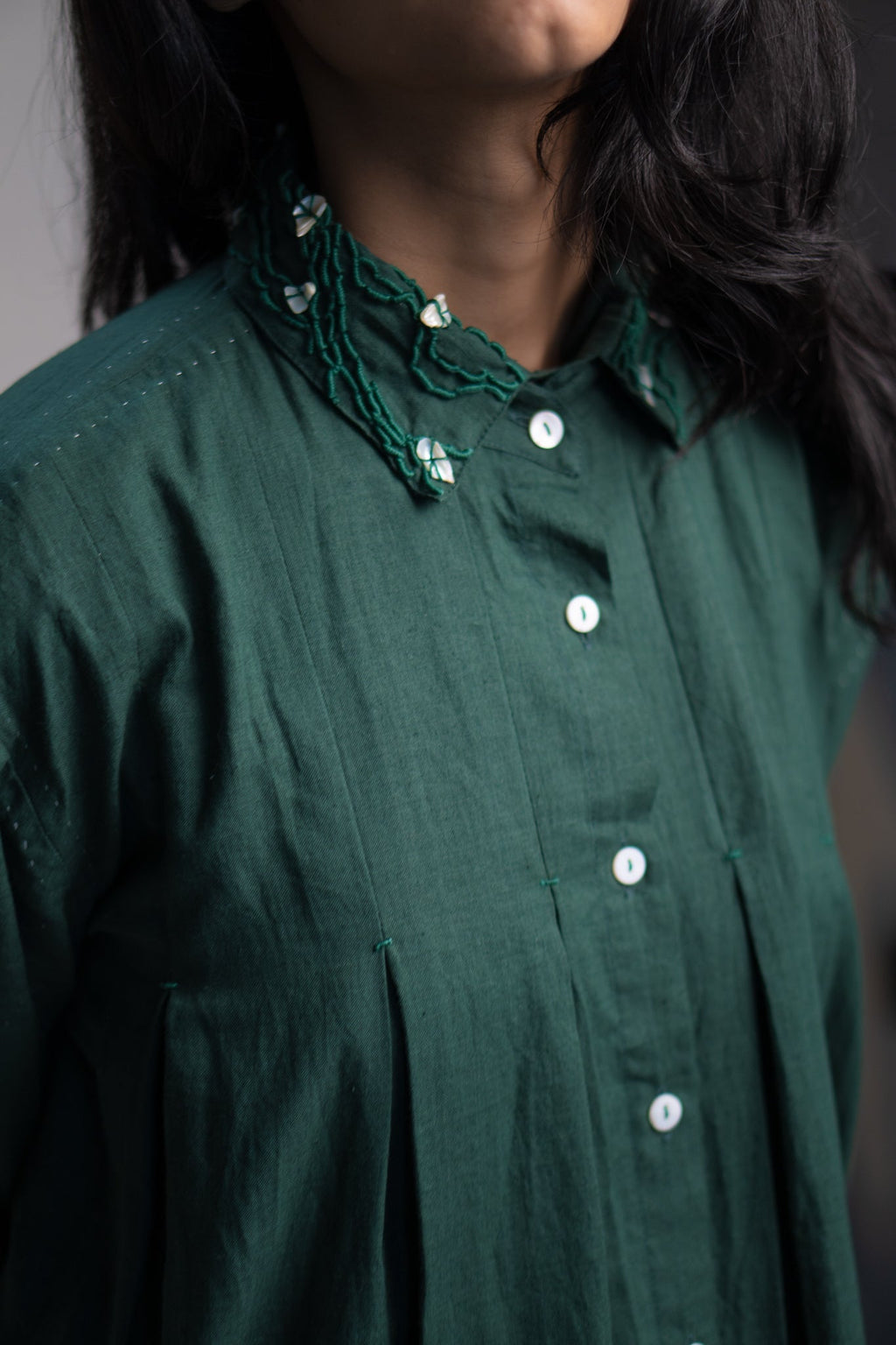 Pleated Dress by Lafaani with 100% pure cotton, Casual Wear, Green, Mini Dresses, Natural with azo free dyes, Organic, Regular Fit, Rewind, Rewind by Lafaani, Solids, Womenswear at Kamakhyaa for sustainable fashion