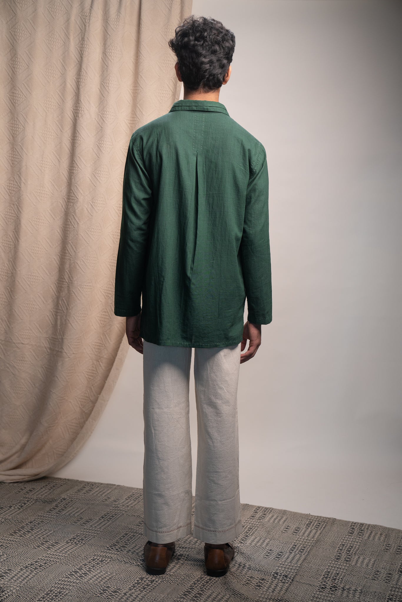 Green Panelled Shirt by Lafaani with 100% pure cotton, Casual Wear, Green, Menswear, Natural with azo free dyes, Organic, Regular Fit, Rewind, Rewind by Lafaani, Shirts, Solids at Kamakhyaa for sustainable fashion