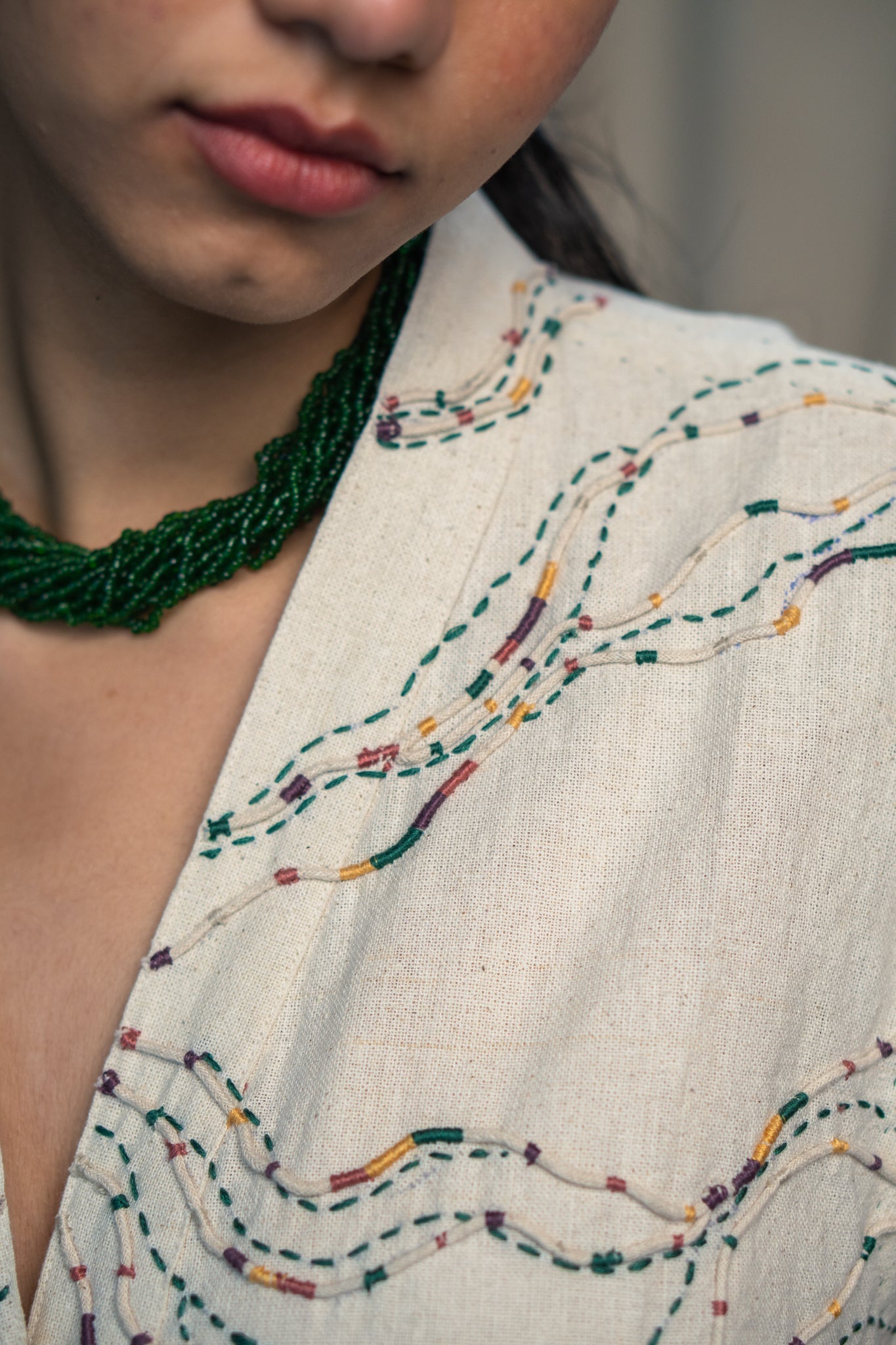 Embroidered Shrug by Lafaani with 100% pure cotton, Casual Wear, Embroidered, Kora, Organic, Regular Fit, Rewind, Rewind by Lafaani, Shrugs, Solids, Undyed and Unbleached, Womenswear at Kamakhyaa for sustainable fashion