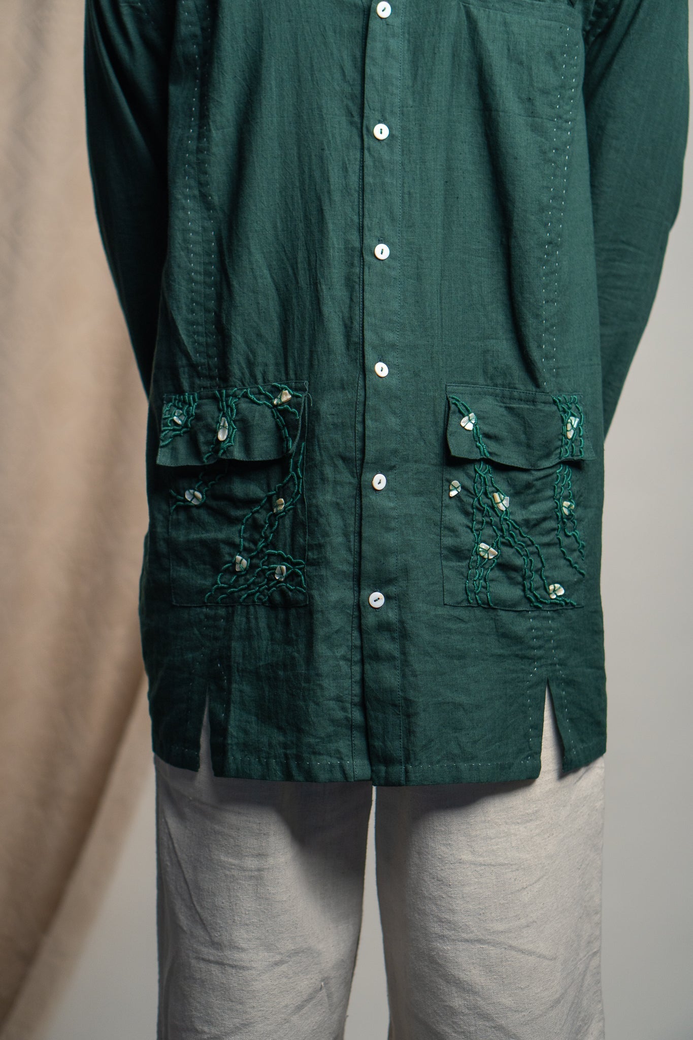 Green Panelled Shirt by Lafaani with 100% pure cotton, Casual Wear, Green, Menswear, Natural with azo free dyes, Organic, Regular Fit, Rewind, Rewind by Lafaani, Shirts, Solids at Kamakhyaa for sustainable fashion