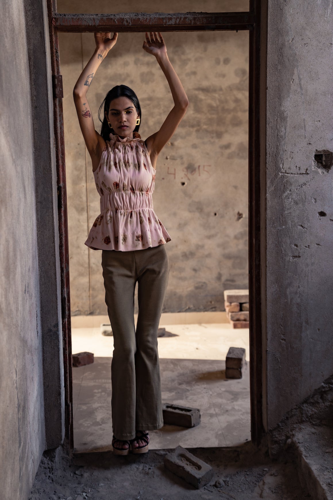 Rose Print Sleeveless Top by Meko Studio with Cotton, Deadstock Fabrics, Evening Wear, High Neck Tops, July Sale, July Sale 2023, Lycra, Pink, Relaxed Fit, Solids, Tops, Turtle Neck Tops, Verao by Meko Studio, Verao SS-22/23, Womenswear at Kamakhyaa for sustainable fashion