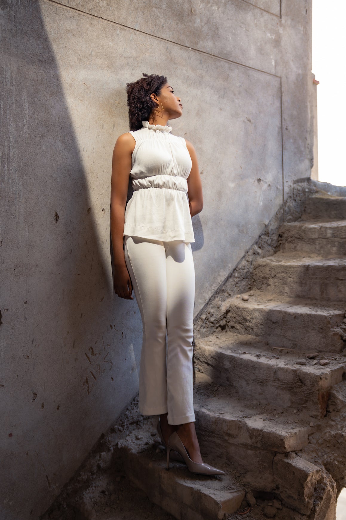 White Sleeveless Top by Meko Studio with Cotton, Deadstock Fabrics, Evening Wear, High Neck Tops, July Sale, July Sale 2023, Lycra, Relaxed Fit, Sleeveless Tops, Solids, Tops, Turtle Neck Tops, Verao by Meko Studio, Verao SS-22/23, White, Womenswear at Kamakhyaa for sustainable fashion
