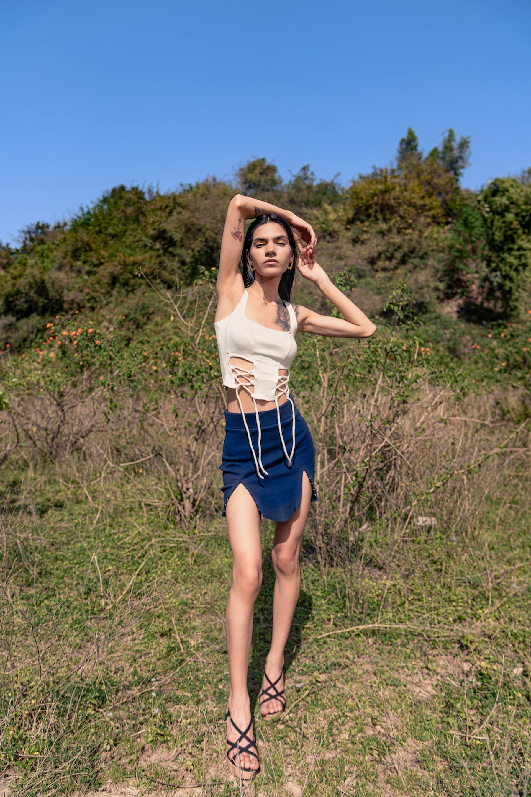 White Cotton Top by Meko Studio with Cotton, Deadstock Fabrics, Fusion Wear, July Sale, July Sale 2023, Sleeveless Tops, Slim Fit, Solids, Spaghettis, Tops, Verao by Meko Studio, Verao SS-22/23, White, Womenswear at Kamakhyaa for sustainable fashion