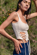 White Cotton Top by Meko Studio with Cotton, Deadstock Fabrics, Fusion Wear, July Sale, July Sale 2023, Sleeveless Tops, Slim Fit, Solids, Spaghettis, Tops, Verao by Meko Studio, Verao SS-22/23, White, Womenswear at Kamakhyaa for sustainable fashion