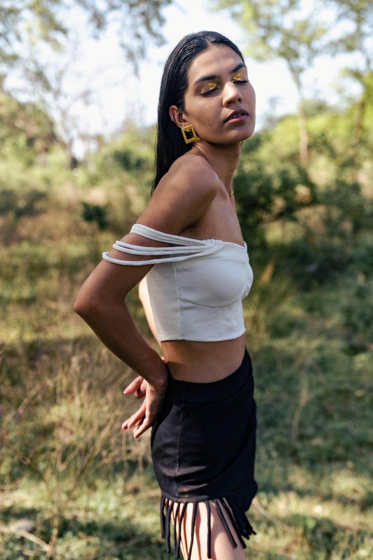 White Crop Top by Meko Studio with Cotton, Crop Tops, Deadstock Fabrics, Evening Wear, July Sale, July Sale 2023, Lycra, Off-shoulder Tops, Slim Fit, Solids, Verao by Meko Studio, Verao SS-22/23, White, Womenswear at Kamakhyaa for sustainable fashion