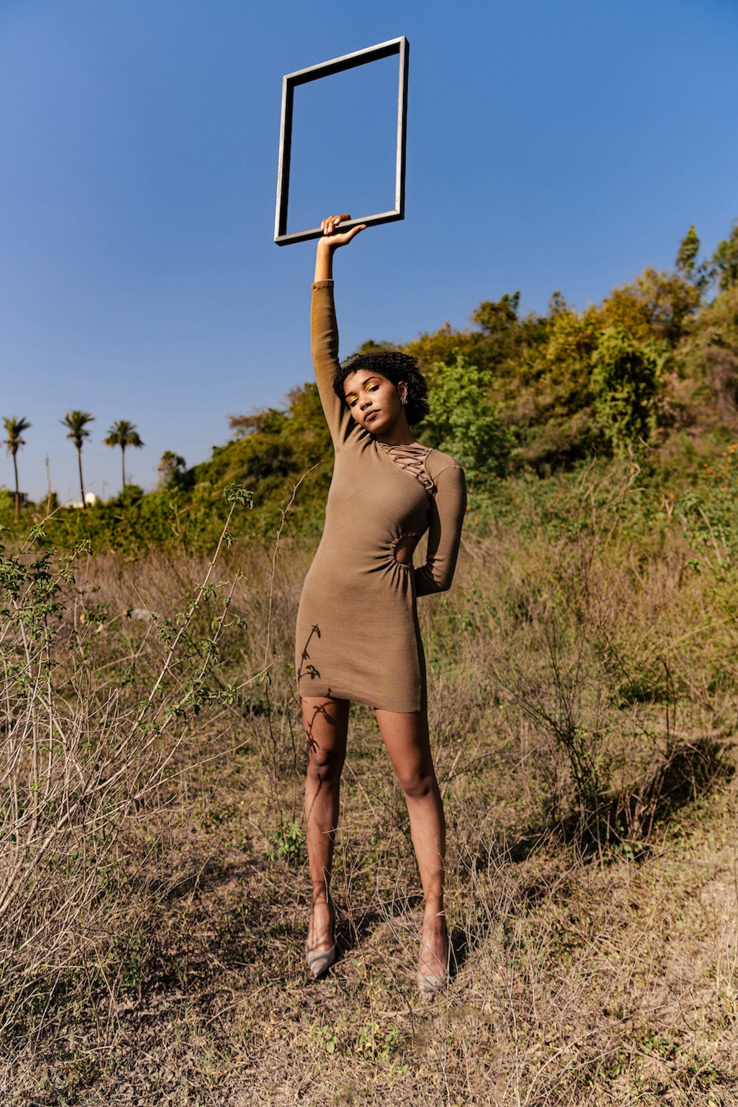 Olive Green Solid Mini Dress by Meko Studio with Cotton, Deadstock Fabrics, Evening Wear, July Sale, July Sale 2023, Lycra, Mini Dresses, Olive Green, Slim Fit, Solids, Verao by Meko Studio, Verao SS-22/23, Womenswear at Kamakhyaa for sustainable fashion