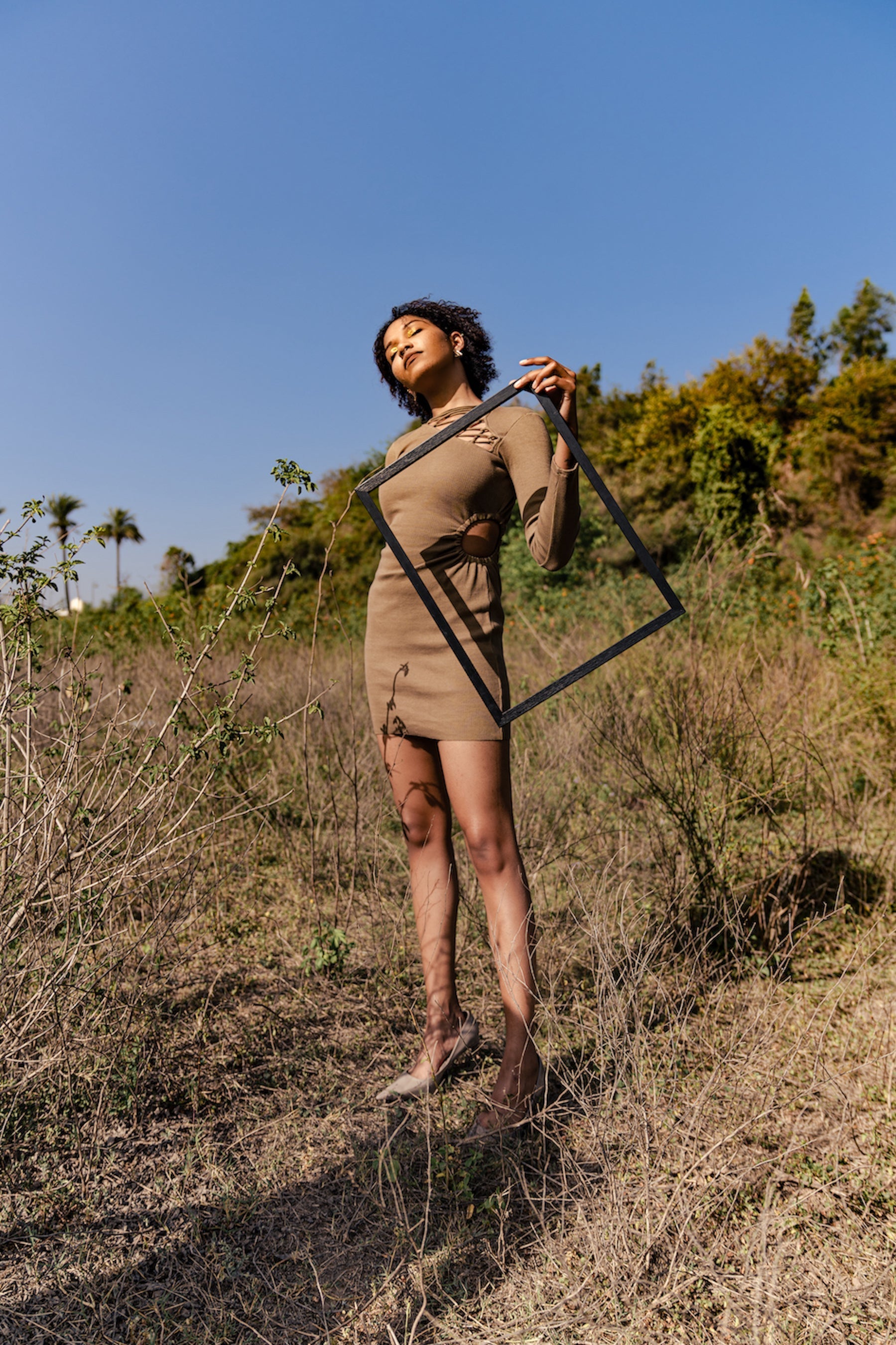 Olive Green Solid Mini Dress by Meko Studio with Cotton, Deadstock Fabrics, Evening Wear, July Sale, July Sale 2023, Lycra, Mini Dresses, Olive Green, Slim Fit, Solids, Verao by Meko Studio, Verao SS-22/23, Womenswear at Kamakhyaa for sustainable fashion