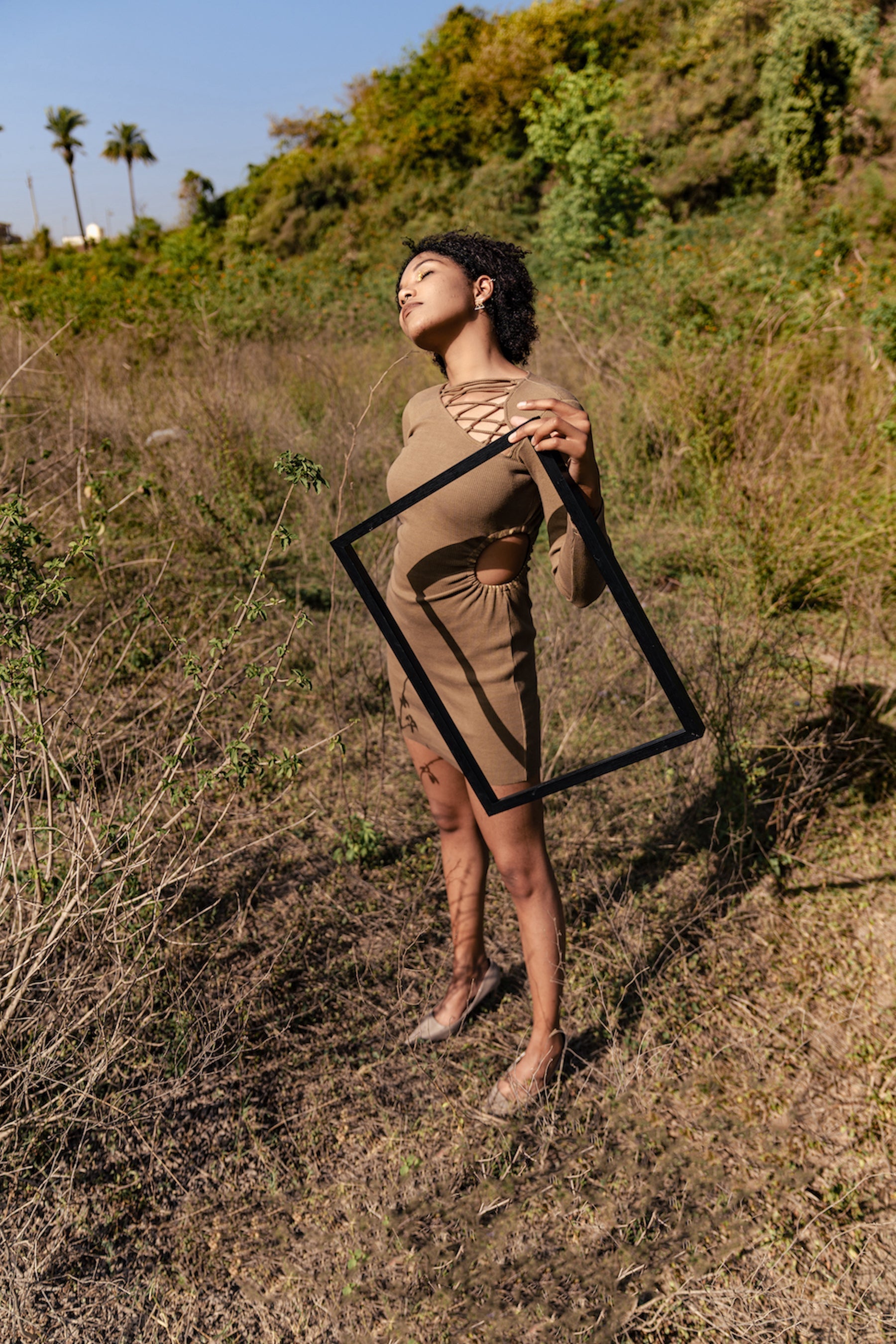 Olive Green Solid Mini Dress by Meko Studio with Cotton, Deadstock Fabrics, Evening Wear, July Sale, July Sale 2023, Lycra, Mini Dresses, Olive Green, Slim Fit, Solids, Verao by Meko Studio, Verao SS-22/23, Womenswear at Kamakhyaa for sustainable fashion