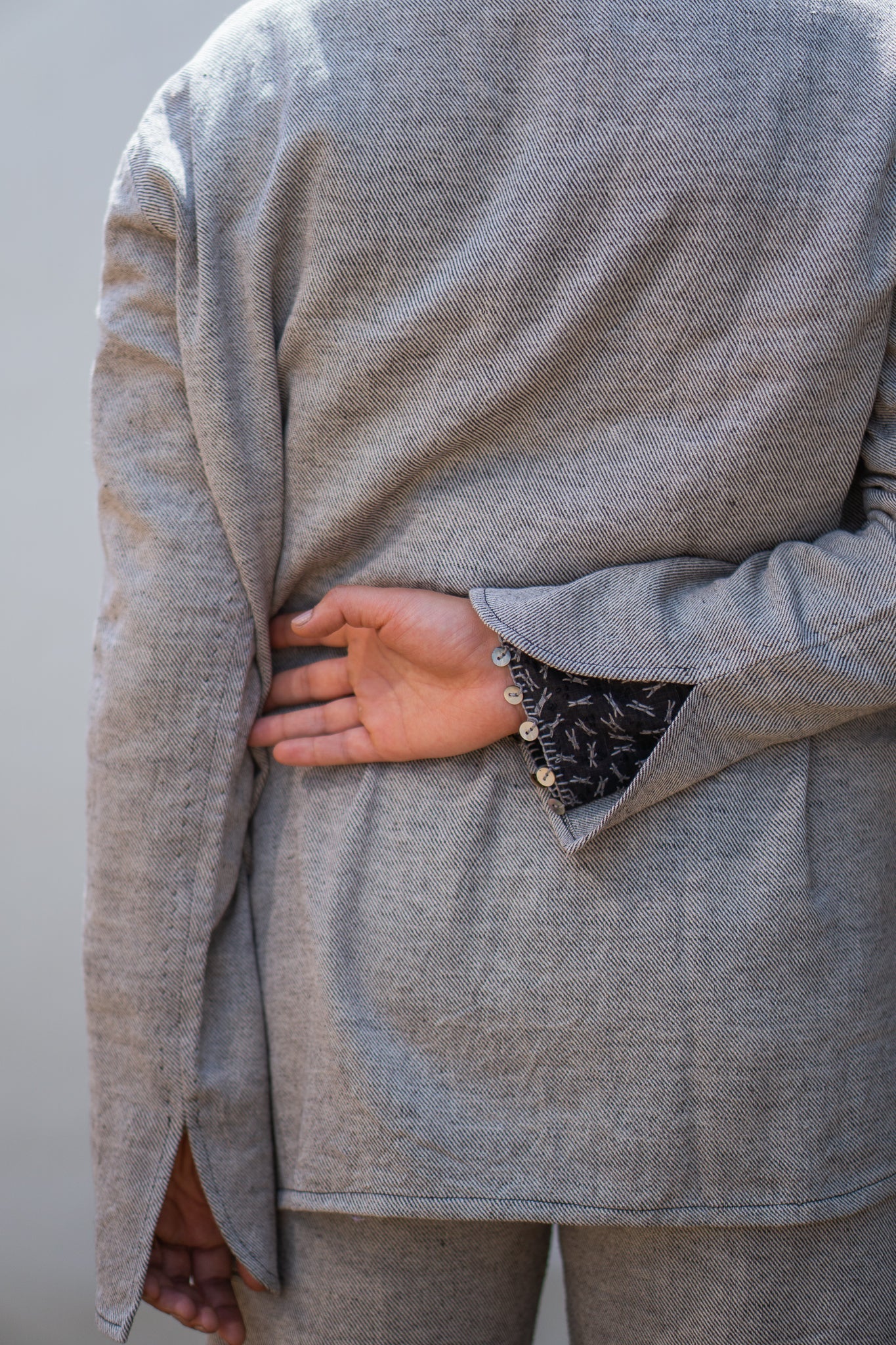 Unisex Rounded Hem Jacket & Deep Pleated Pants by Lafaani with 100% pure cotton, Black, Casual Wear, Co-ord Sets, Grey, Menswear, Natural with azo free dyes, Regular Fit, Solids, Sonder, Sonder by Lafaani, Unisex at Kamakhyaa for sustainable fashion