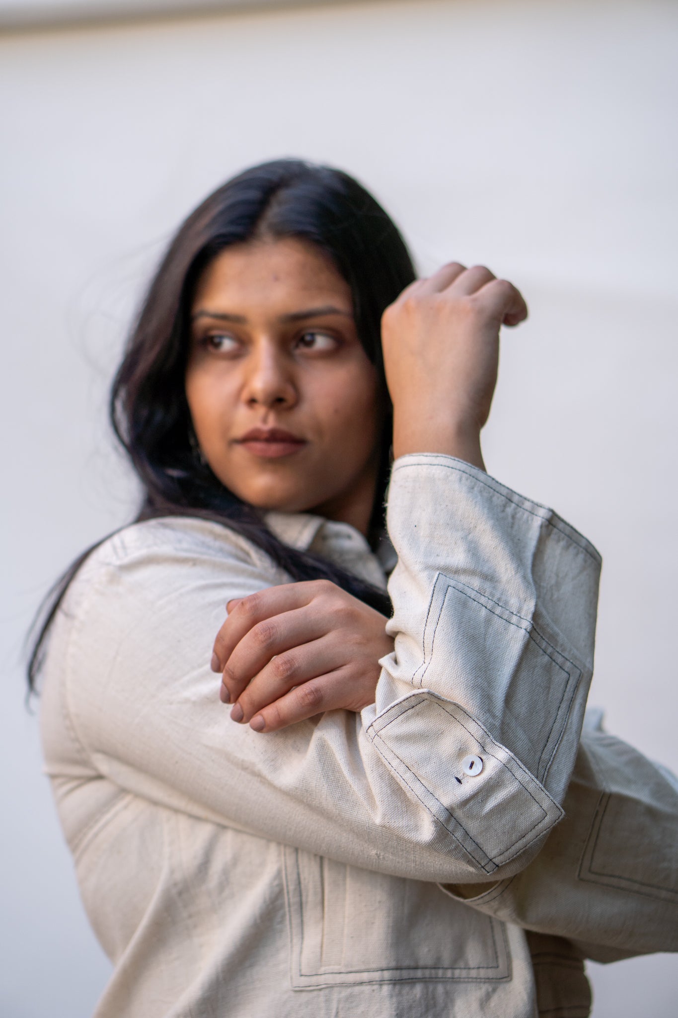 Cropped Jacket & Front Slit Skirt Set by Lafaani with 100% pure cotton, Casual Wear, Dress Sets, Kora, Organic, Regular Fit, Solids, Sonder, Sonder by Lafaani, Undyed and unbleached, Womenswear at Kamakhyaa for sustainable fashion