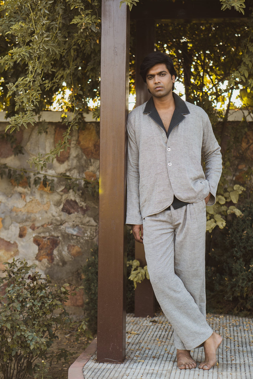 Unisex Rounded Hem Jacket & Deep Pleated Pants by Lafaani with 100% pure cotton, Black, Casual Wear, Co-ord Sets, Grey, Menswear, Natural with azo free dyes, Regular Fit, Solids, Sonder, Sonder by Lafaani, Unisex at Kamakhyaa for sustainable fashion