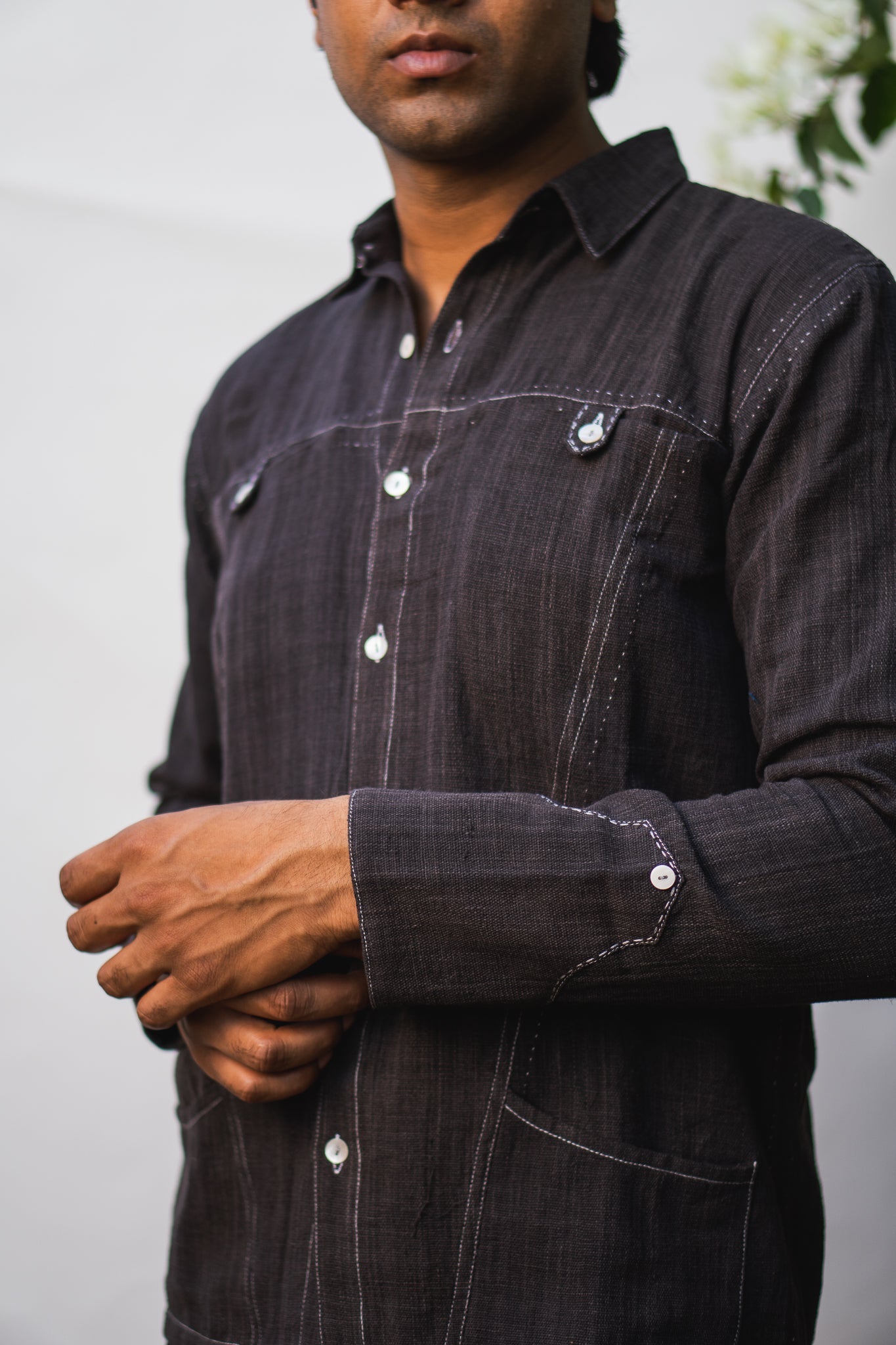 Black Panelled Shirt by Lafaani with 100% pure cotton, Black, Casual Wear, Menswear, Natural with azo free dyes, Organic, Regular Fit, Shirts, Solids, Sonder, Sonder by Lafaani at Kamakhyaa for sustainable fashion