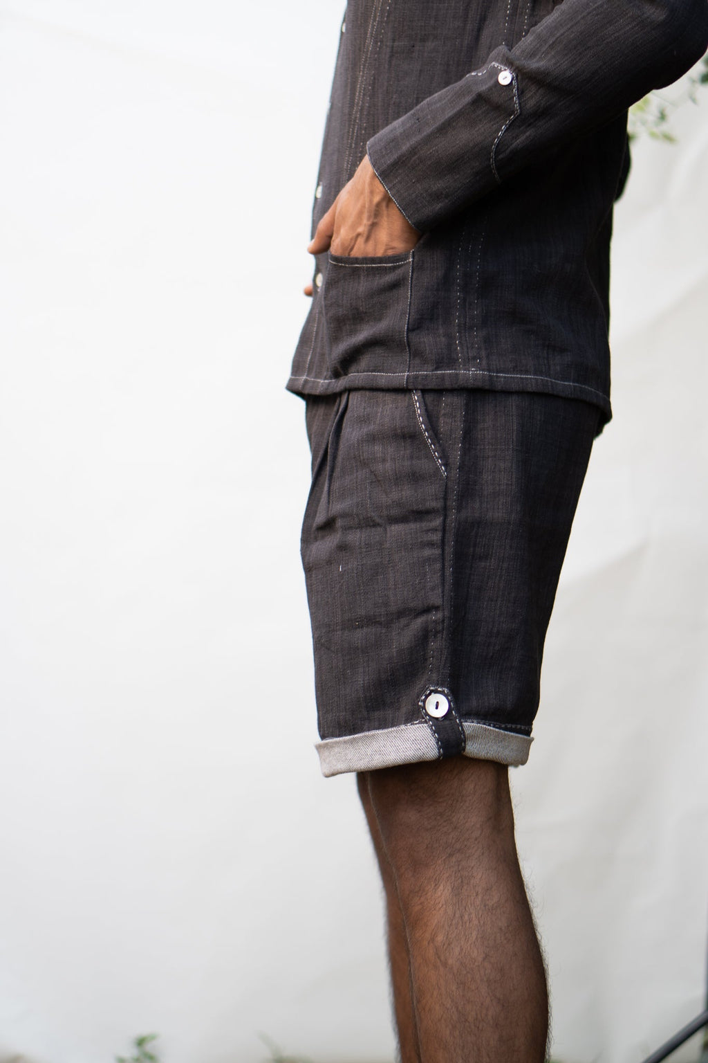 Panelled Shirt & Hem Detail Shorts by Lafaani with 100% pure cotton, Black, Casual Wear, Co-ord Sets, Menswear, Natural with azo free dyes, Organic, Regular Fit, Solids, Sonder, Sonder by Lafaani at Kamakhyaa for sustainable fashion