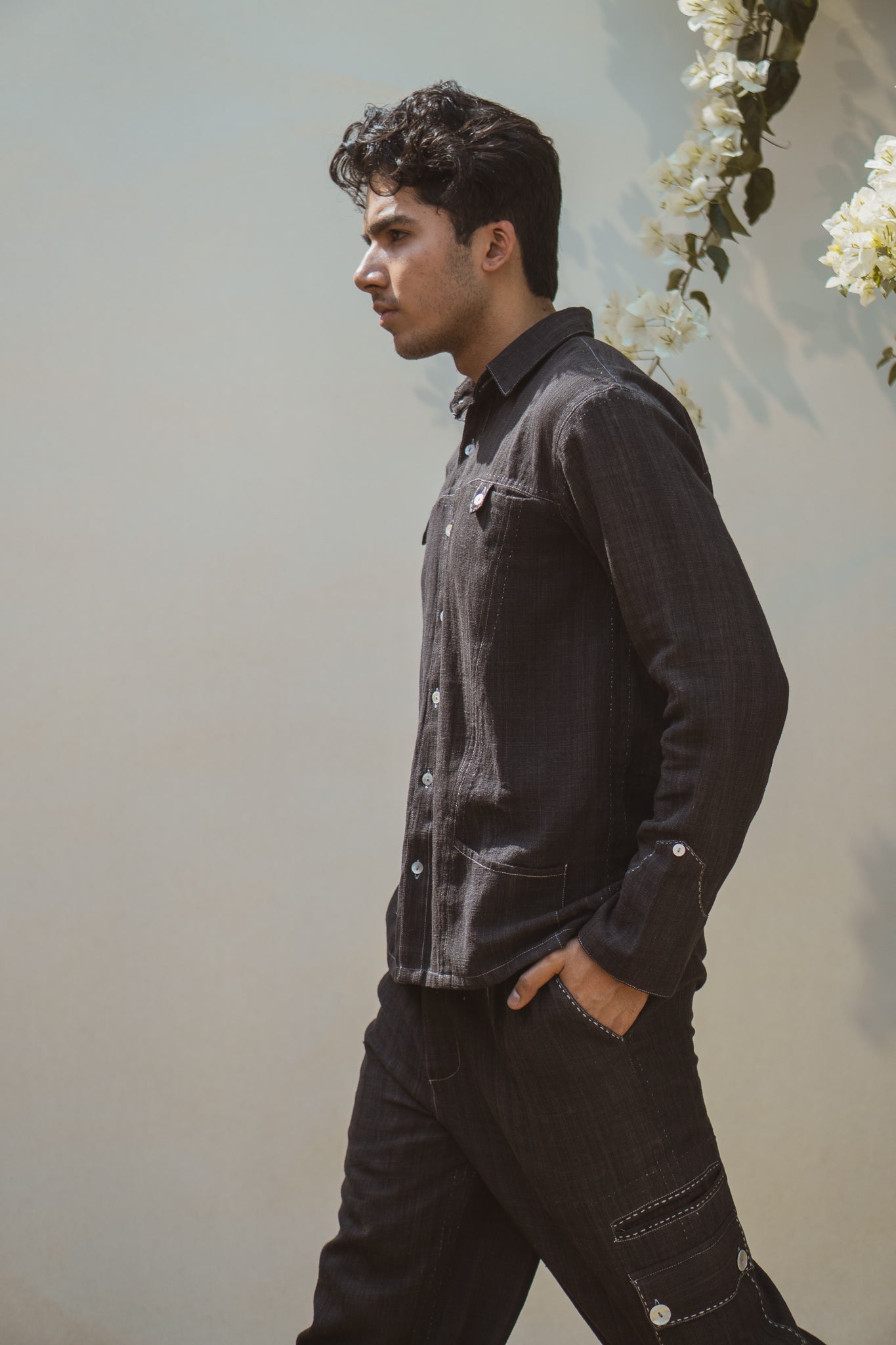 Panelled Shirt & Utility Pants by Lafaani with 100% pure cotton, Black, Casual Wear, Co-ord Sets, Menswear, Natural with azo free dyes, Organic, Regular Fit, solid, Solids, Sonder, Sonder by Lafaani at Kamakhyaa for sustainable fashion