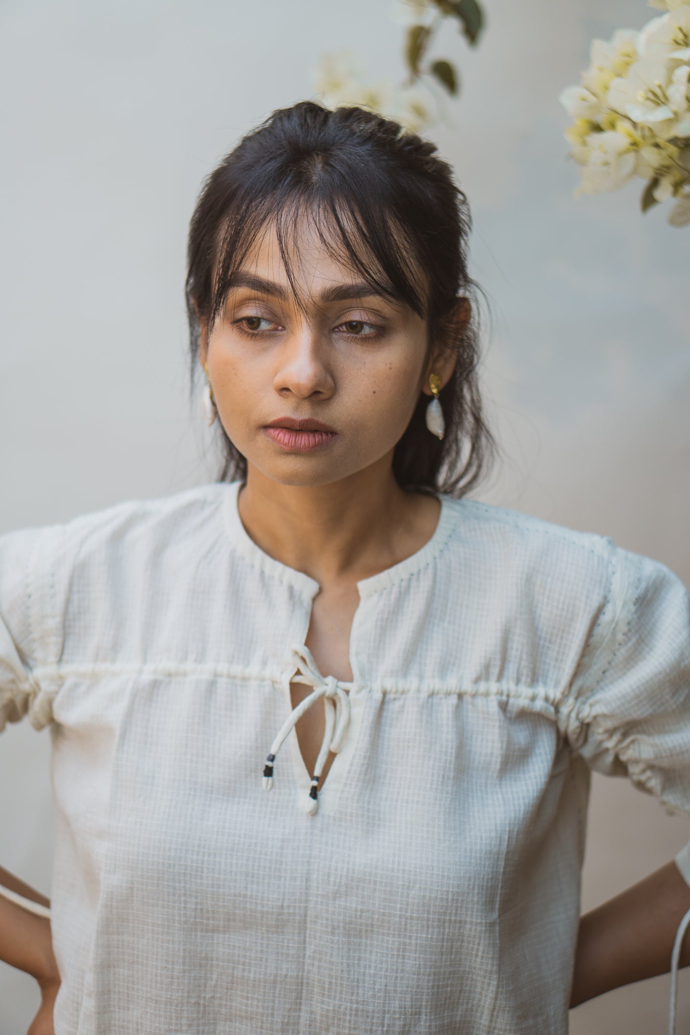 Ruched Blouse by Lafaani with 100% pure cotton, Blouses, Casual Wear, Kora, Natural with azo free dyes, Organic, Regular Fit, Solids, Sonder, Sonder by Lafaani, Undyed and Unbleached, Womenswear at Kamakhyaa for sustainable fashion