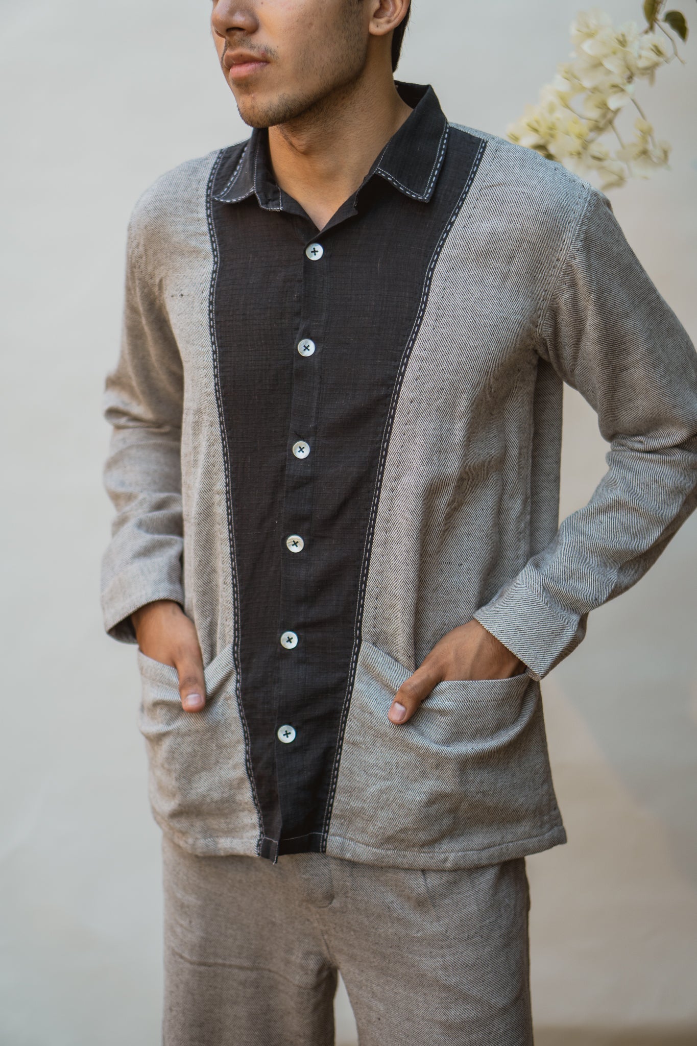 Melange Shirt at Kamakhyaa by Lafaani. This item is 100% pure cotton, Black, Casual Wear, Grey, Menswear, Natural with azo free dyes, Organic, Regular Fit, Shirts, Solids, Sonder
