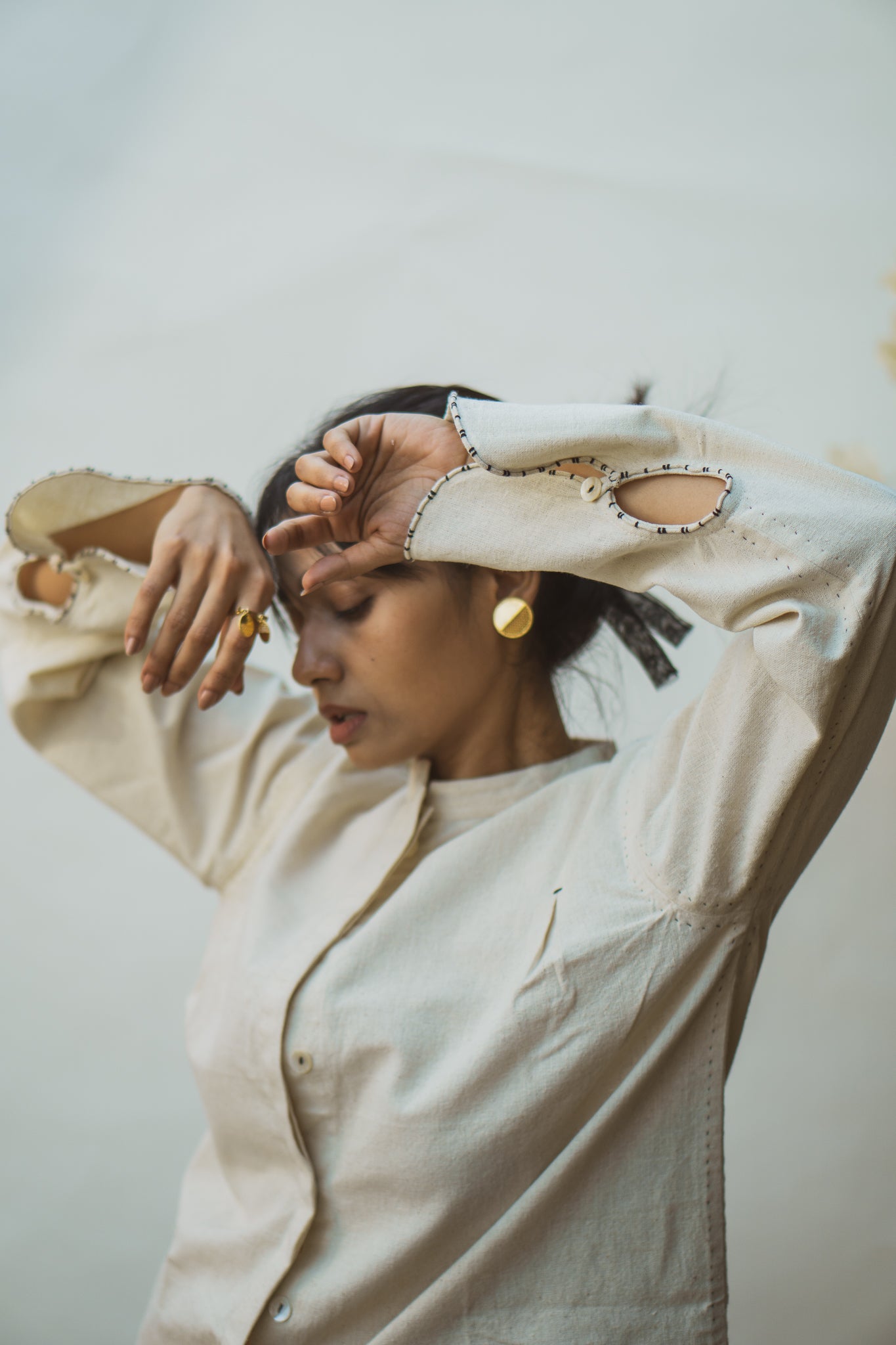 Mandarin Collar Blouse by Lafaani with 100% pure cotton, Blouses, Casual Wear, Kora, Organic, Regular Fit, Solids, Sonder, Sonder by Lafaani, Undyed and Unbleached, Womenswear at Kamakhyaa for sustainable fashion