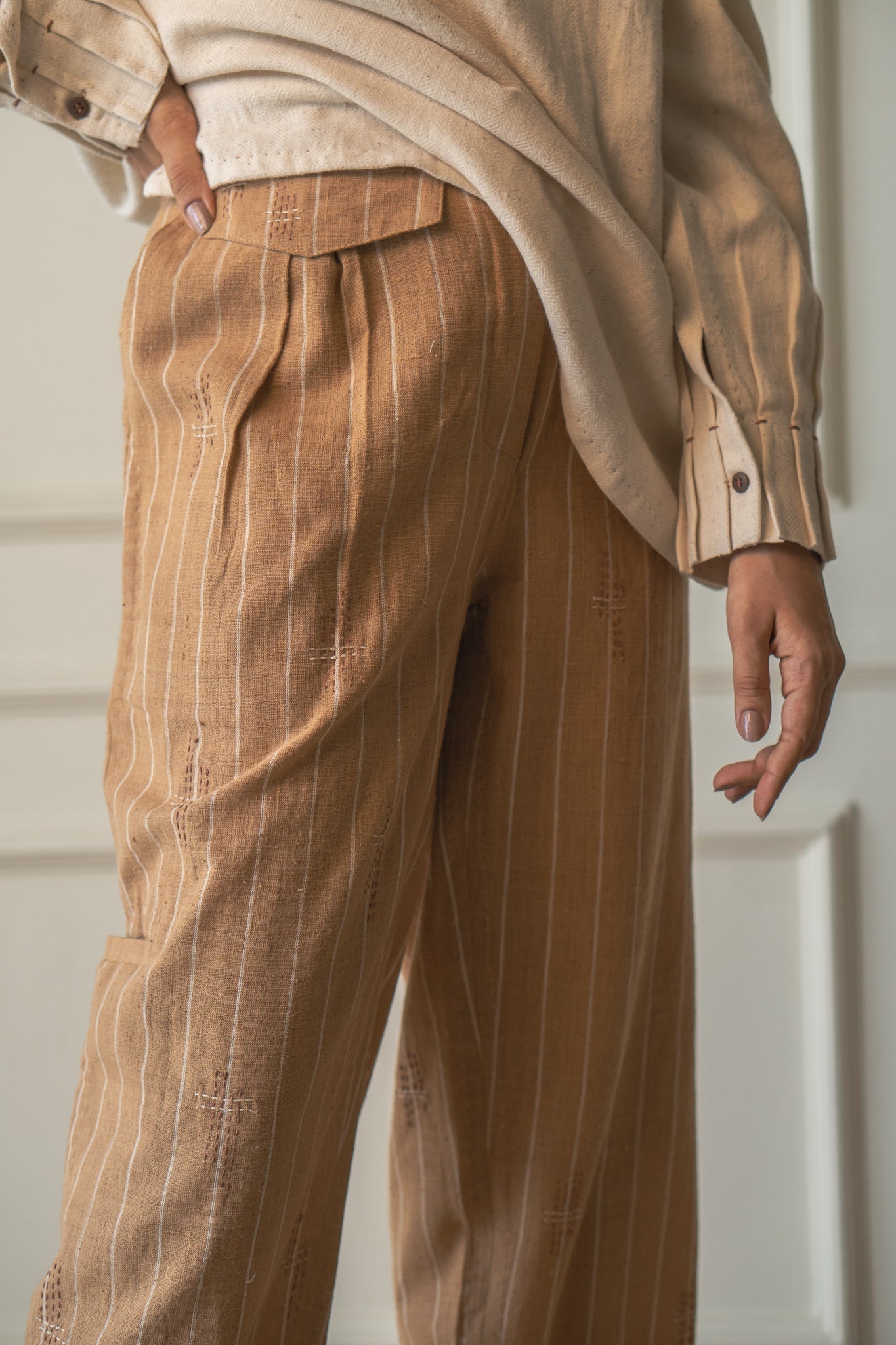Brown Tapered Pants by Lafaani with 100% pure cotton, Brown, Casual Wear, Materiality, Memoirs of Materiality by lafaani, Organic, Regular Fit, Shirts, Solids, Unbleached and Undyed, Womenswear at Kamakhyaa for sustainable fashion