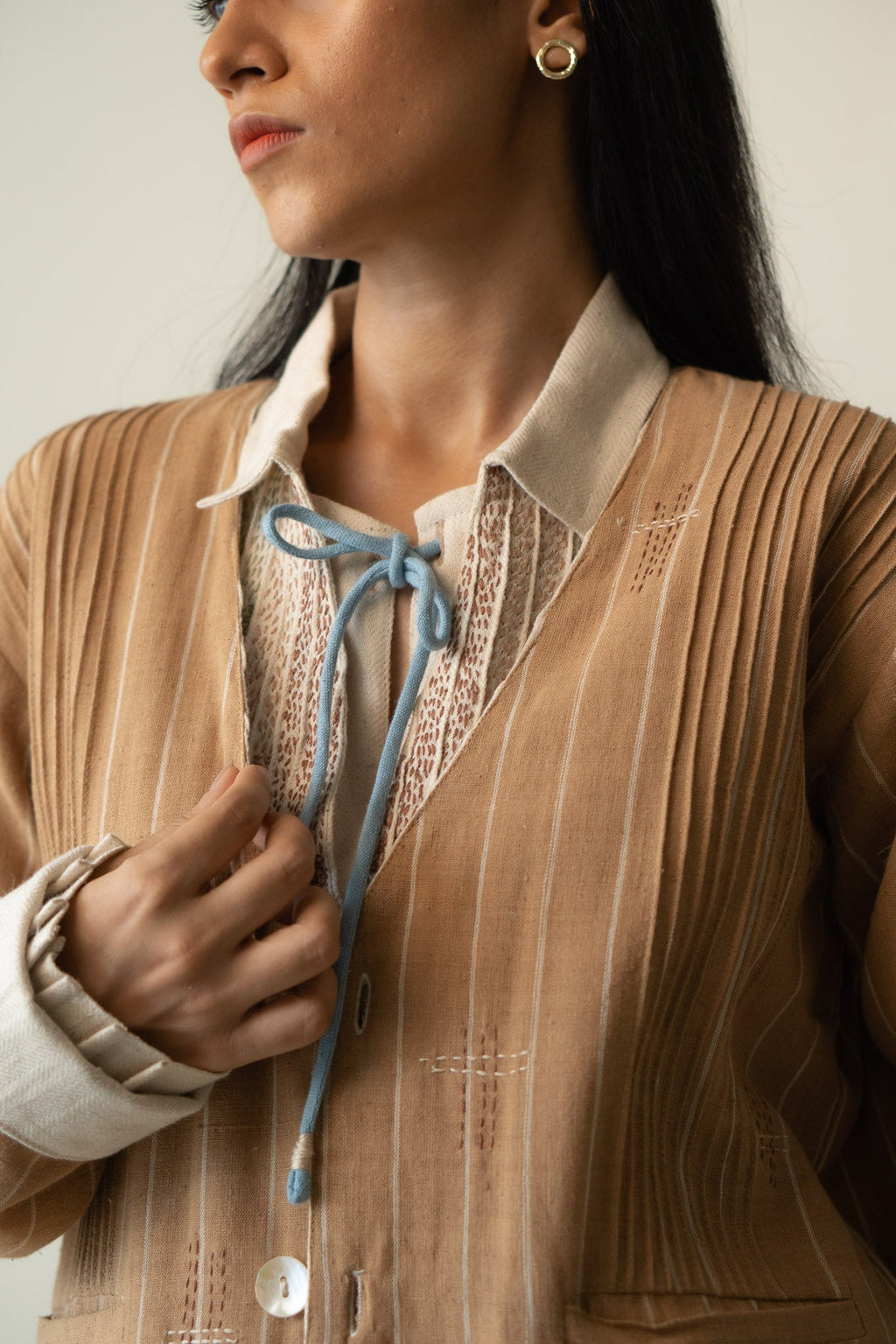 Unisex Reversible Jacket by Lafaani with 100% pure cotton, Brown, Casual Wear, Jackets, Kora, Materiality, Memoirs of Materiality by lafaani, Menswear, Natural with azo free dyes, Organic, Regular Fit, Reversible, Solids, Tops, Unbleached and Undyed, Unisex at Kamakhyaa for sustainable fashion