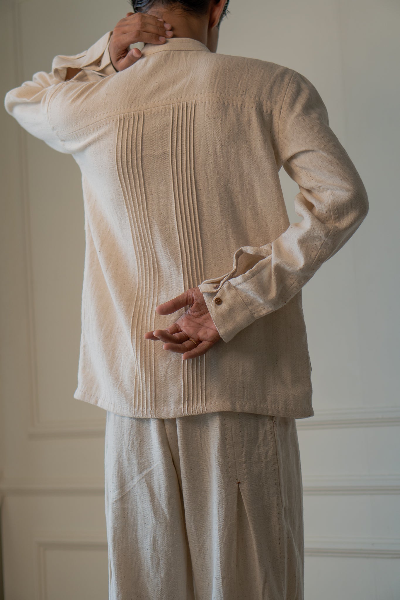 Kora Pleated Straight Pants by Lafaani with 100% pure cotton, Casual Wear, Kora, Materiality, Memoirs of Materiality by lafaani, Menswear, Natural with azo free dyes, Organic, Pants, Regular Fit, Solids, Tops, Undyed and Unbleached, Womenswear at Kamakhyaa for sustainable fashion