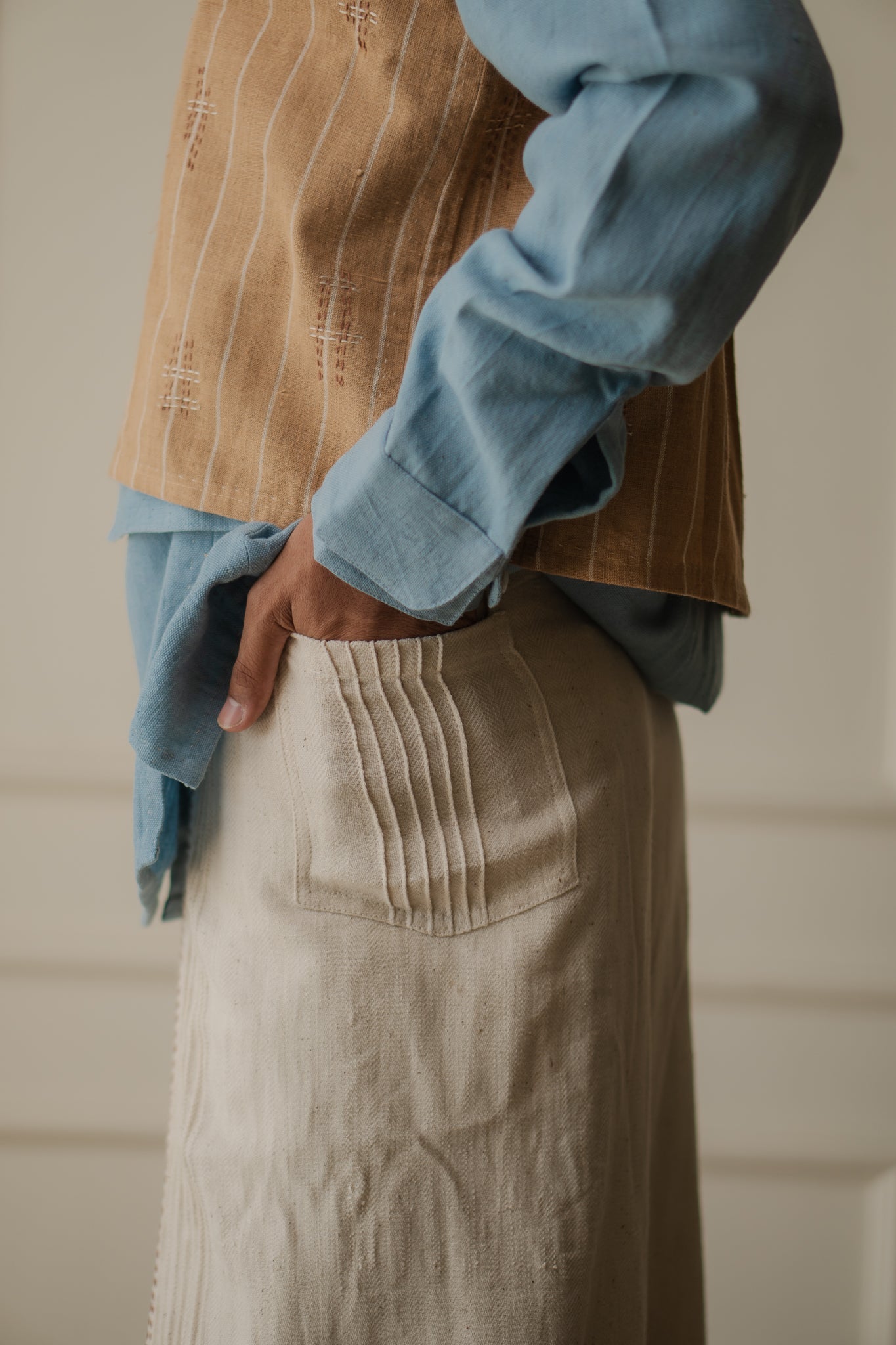 Kora Zero Waste Pants by Lafaani with 100% pure cotton, Casual Wear, Kora, Materiality, Memoirs of Materiality by lafaani, Menswear, Natural with azo free dyes, Organic, Pants, Regular Fit, Solids, Undyed and Unbleached at Kamakhyaa for sustainable fashion