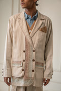 Unisex Double-Breasted Jacket by Lafaani with 100% pure cotton, Casual Wear, Jackets, Kora, Materiality, Memoirs of Materiality by lafaani, Menswear, Natural with azo free dyes, Organic, Regular Fit, Solids, Tops, Unbleached and Undyed, Unisex at Kamakhyaa for sustainable fashion