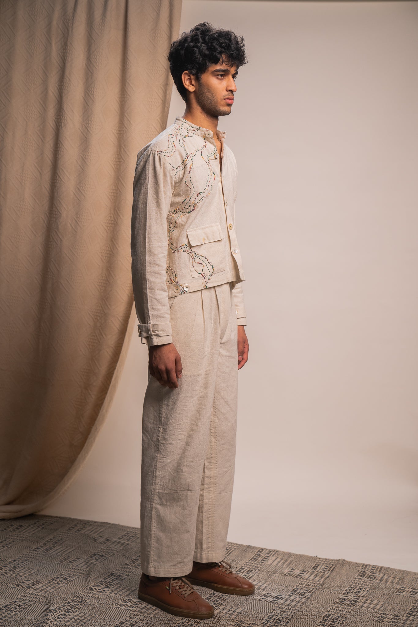 Unisex Bomber Jacket & Pants Set by Lafaani with 100% pure cotton, Casual Wear, Co-ord Sets, Kora, Loungewear Co-Ords, Menswear, Natural with azo free dyes, Organic, Regular Fit, Rewind, Rewind by Lafaani, Solids, Unisex at Kamakhyaa for sustainable fashion