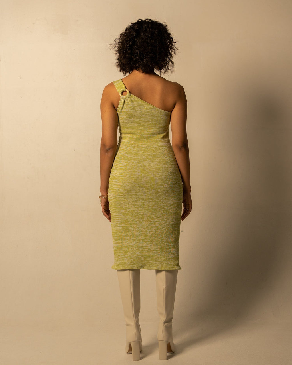 Green Midi Dress by Meko Studio with Cotton, Evening Wear, Green, Hand Knitted, July Sale, July Sale 2023, Midi Dresses, One Shoulder Dresses, Slim Fit, Solid Selfmade, Textured, Tranquil AW-22/23, Tranquil by Meko Studio, Womenswear at Kamakhyaa for sustainable fashion