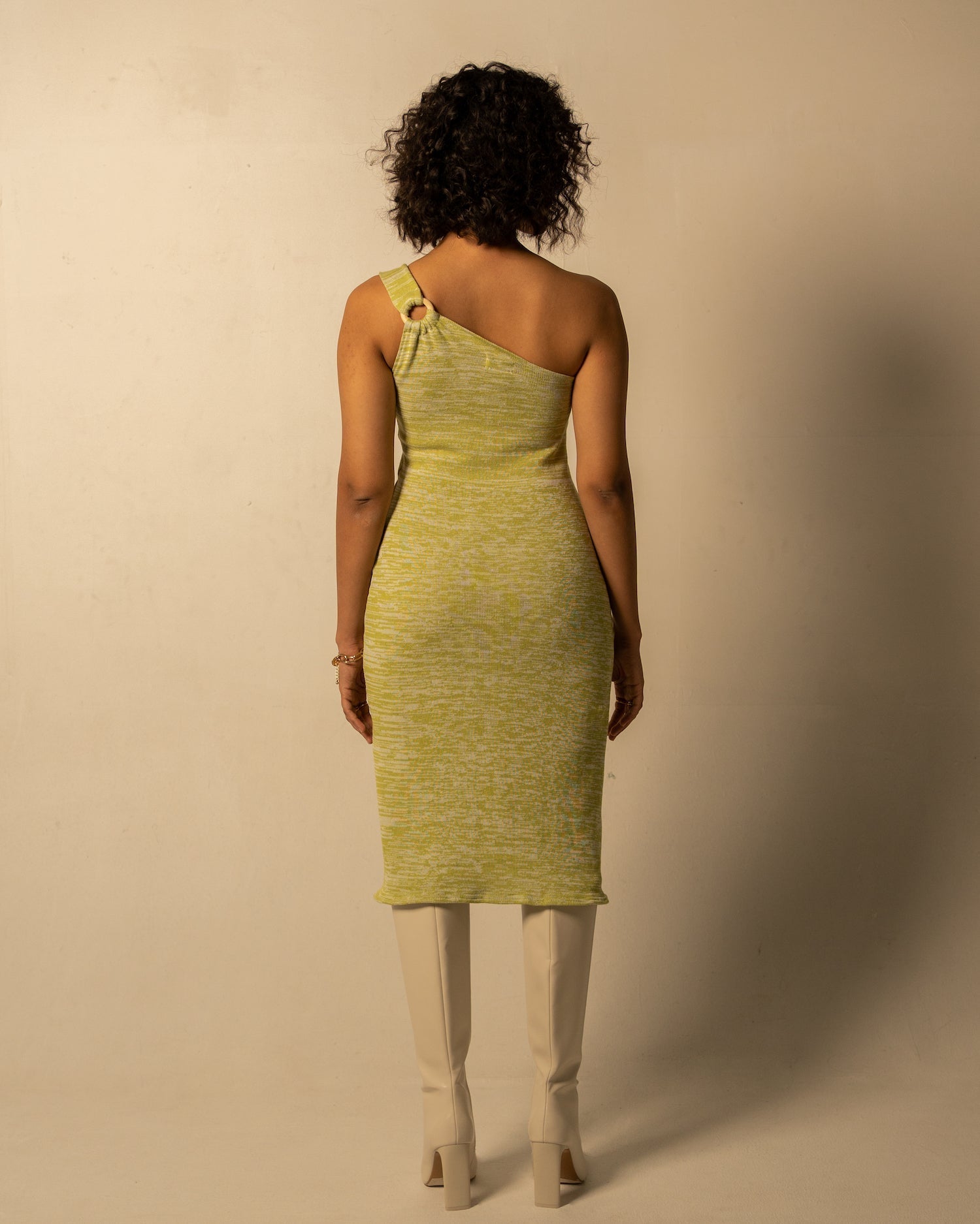 Green Midi Dress by Meko Studio with Cotton, Evening Wear, Green, Hand Knitted, July Sale, July Sale 2023, Midi Dresses, One Shoulder Dresses, Slim Fit, Solid Selfmade, Textured, Tranquil AW-22/23, Tranquil by Meko Studio, Womenswear at Kamakhyaa for sustainable fashion